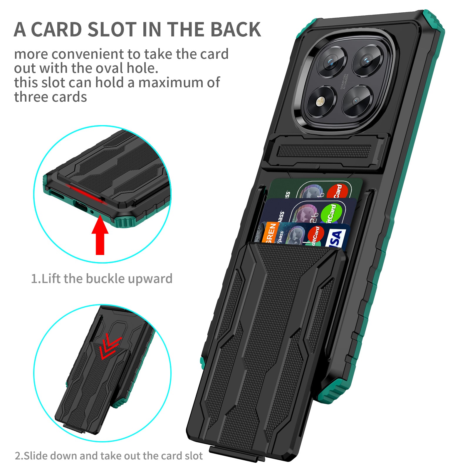 Xiaomi Redmi Note 14 Pro 5G Heavy Duty Kickstand Card Holder Case Shockproof Teal