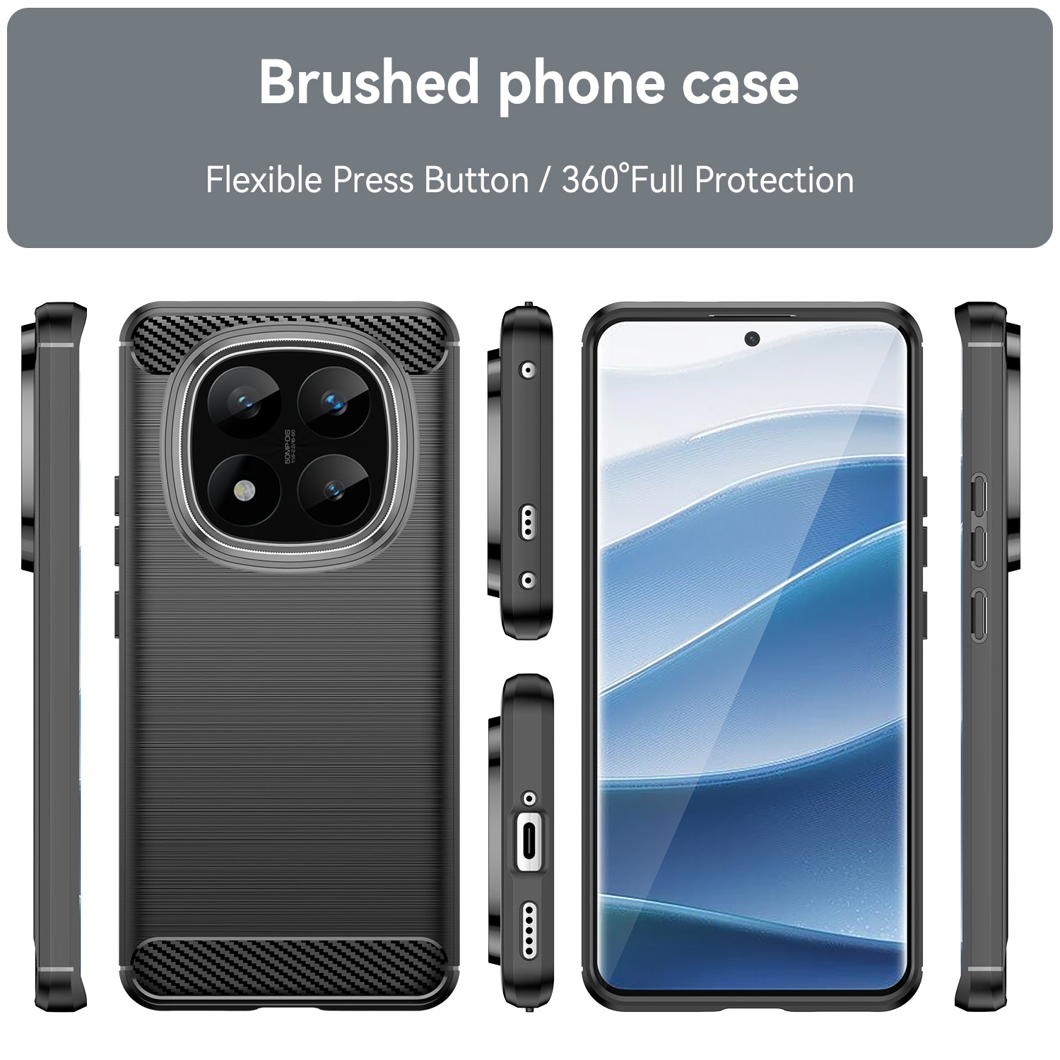 Xiaomi Redmi Note 14 Pro Plus 5G Carbon Fibre TPU Case Slim Shockproof Cover Black