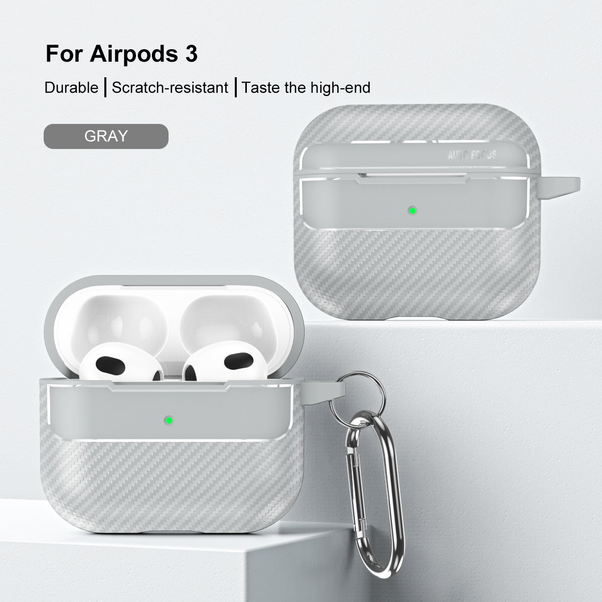 Apple AirPods 3 Carbon Firbre Case with Carabiner - Grey