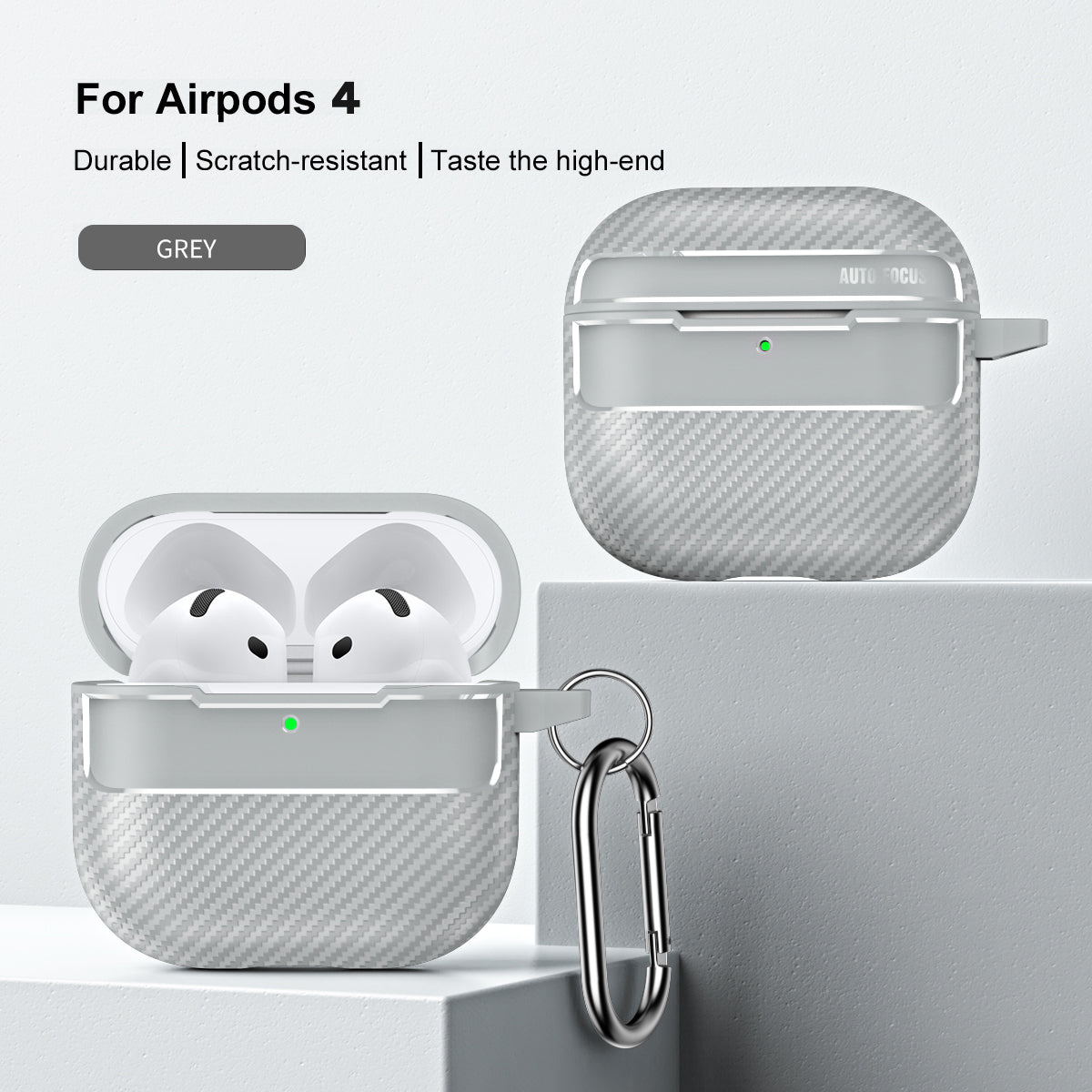 Apple AirPods 4 Carbon Firbre Case with Carabiner - Grey