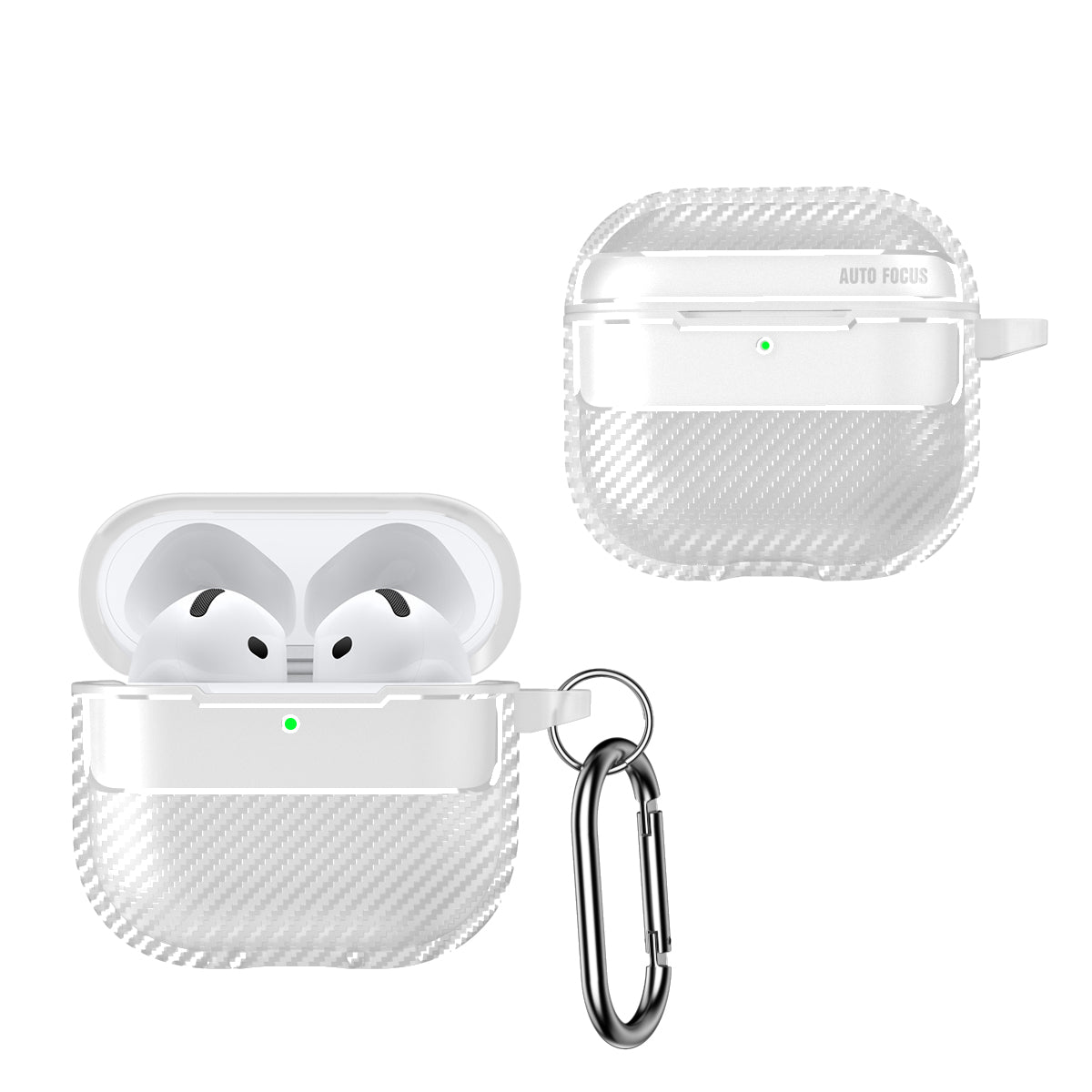 Apple AirPods 4 Carbon Firbre Case with Carabiner - Frosted Clear