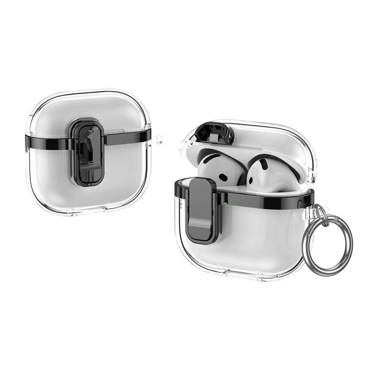 Apple AirPods 4 Clear Lock TPU Protective Case with Metal Key Ring - Black