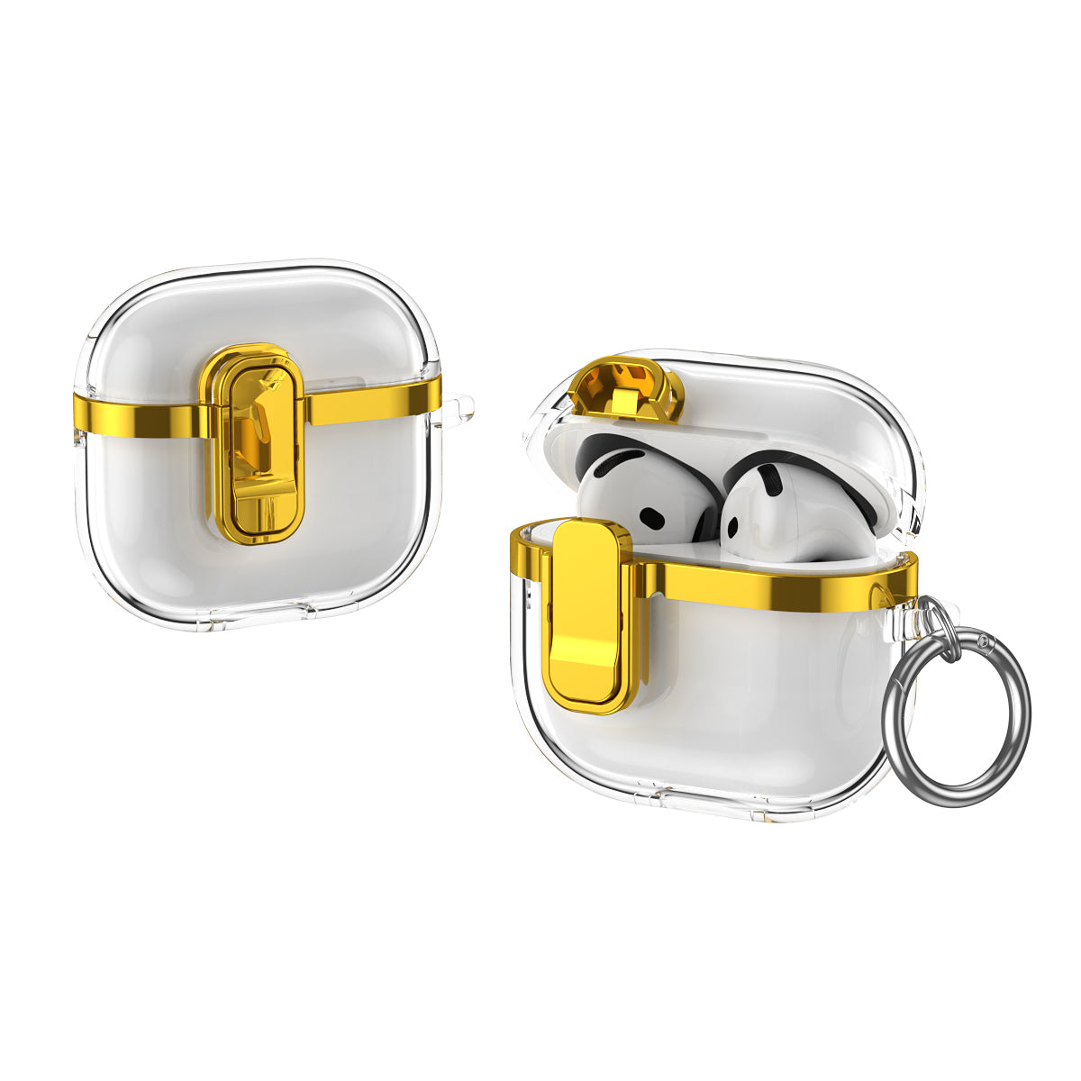 Apple AirPods 4 Clear Lock TPU Protective Case with Metal Key Ring - Gold