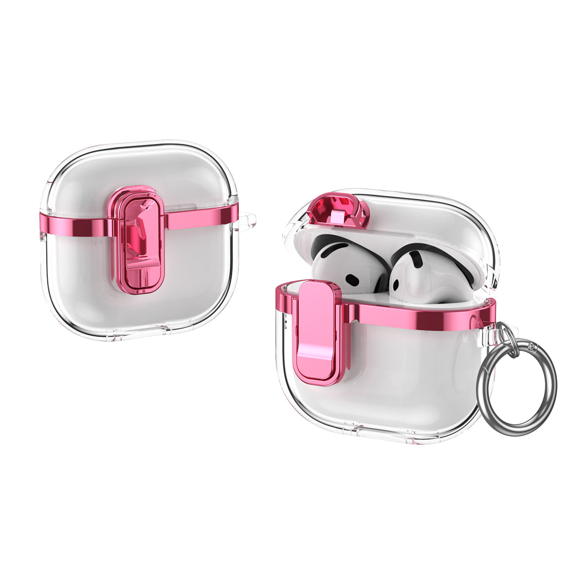 Apple AirPods 4 Clear Lock TPU Protective Case with Metal Key Ring - Metallic Pink