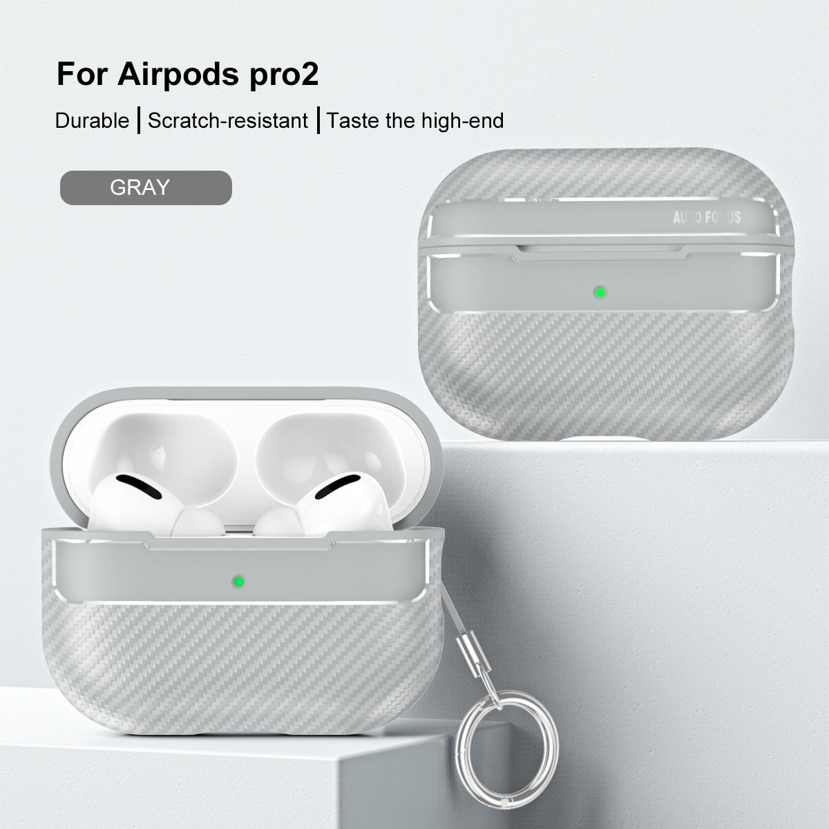 Apple AirPods Pro 2 Carbon Firbre Case with Carabiner - Grey
