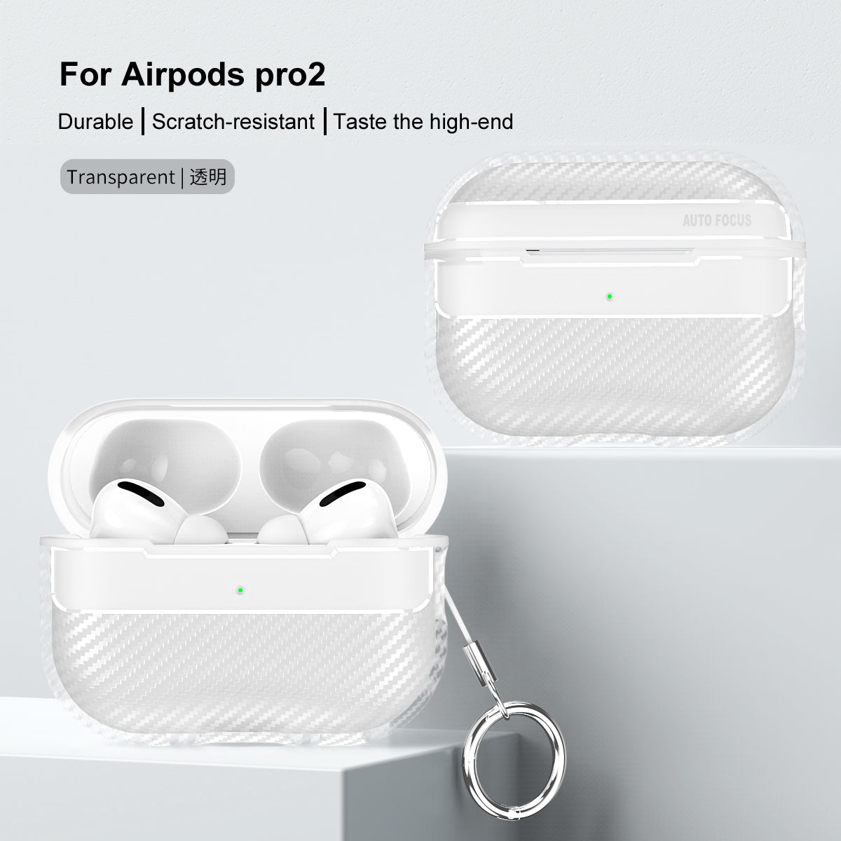 Apple AirPods Pro 2 Carbon Firbre Case with Carabiner - Frosted Clear