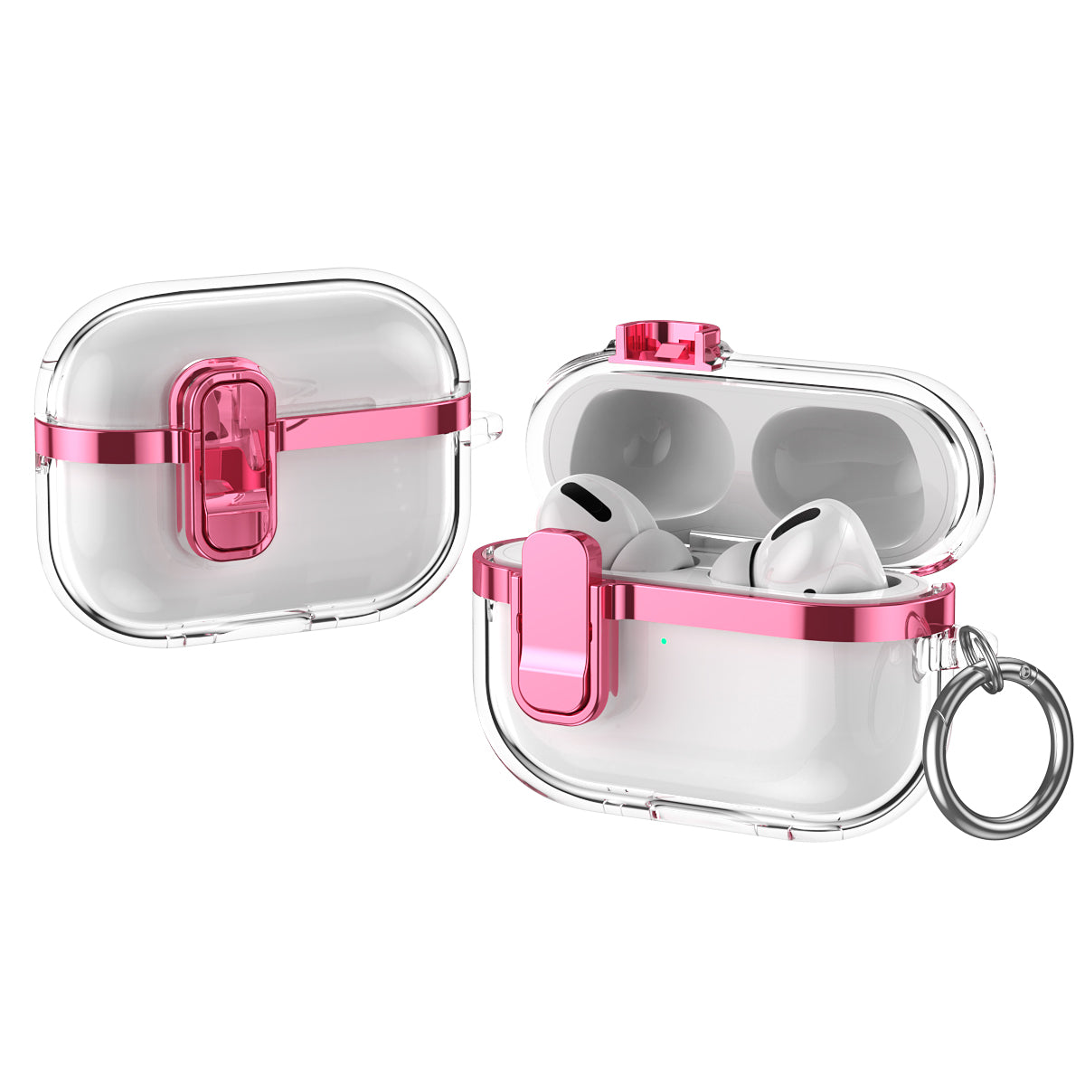 Apple AirPods Pro 2 Clear Lock TPU Protective Case with Metal Key Ring - Metallic Pink