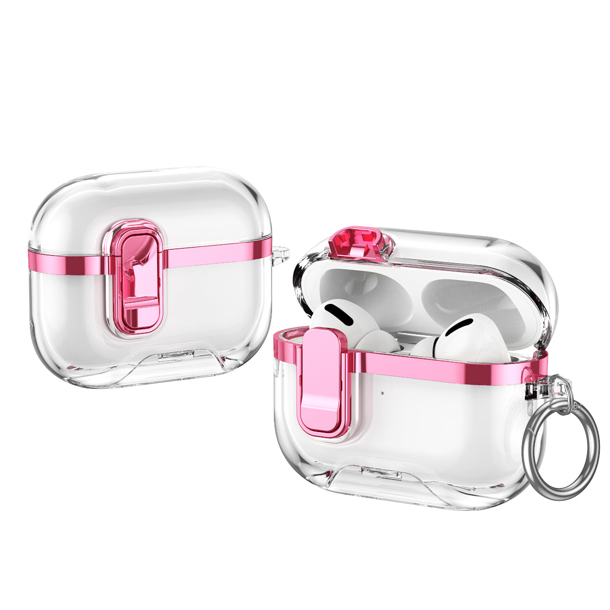 Apple AirPods Pro 3 Clear Lock TPU Protective Case with Metal Key Ring - Metallic Pink