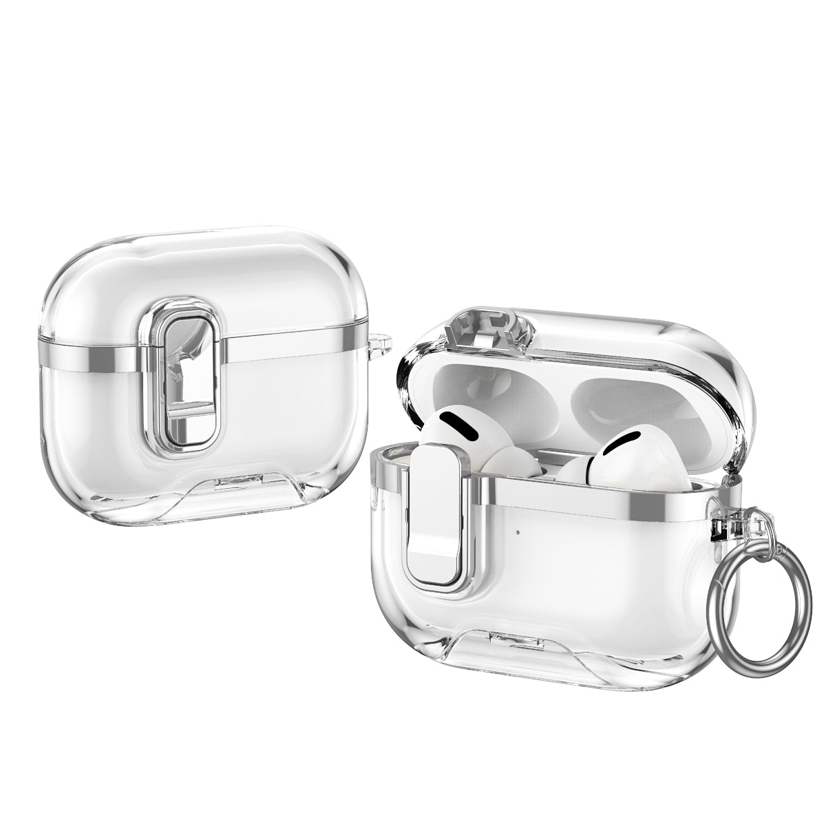 Apple AirPods Pro 3 Clear Lock TPU Protective Case with Metal Key Ring - Silver