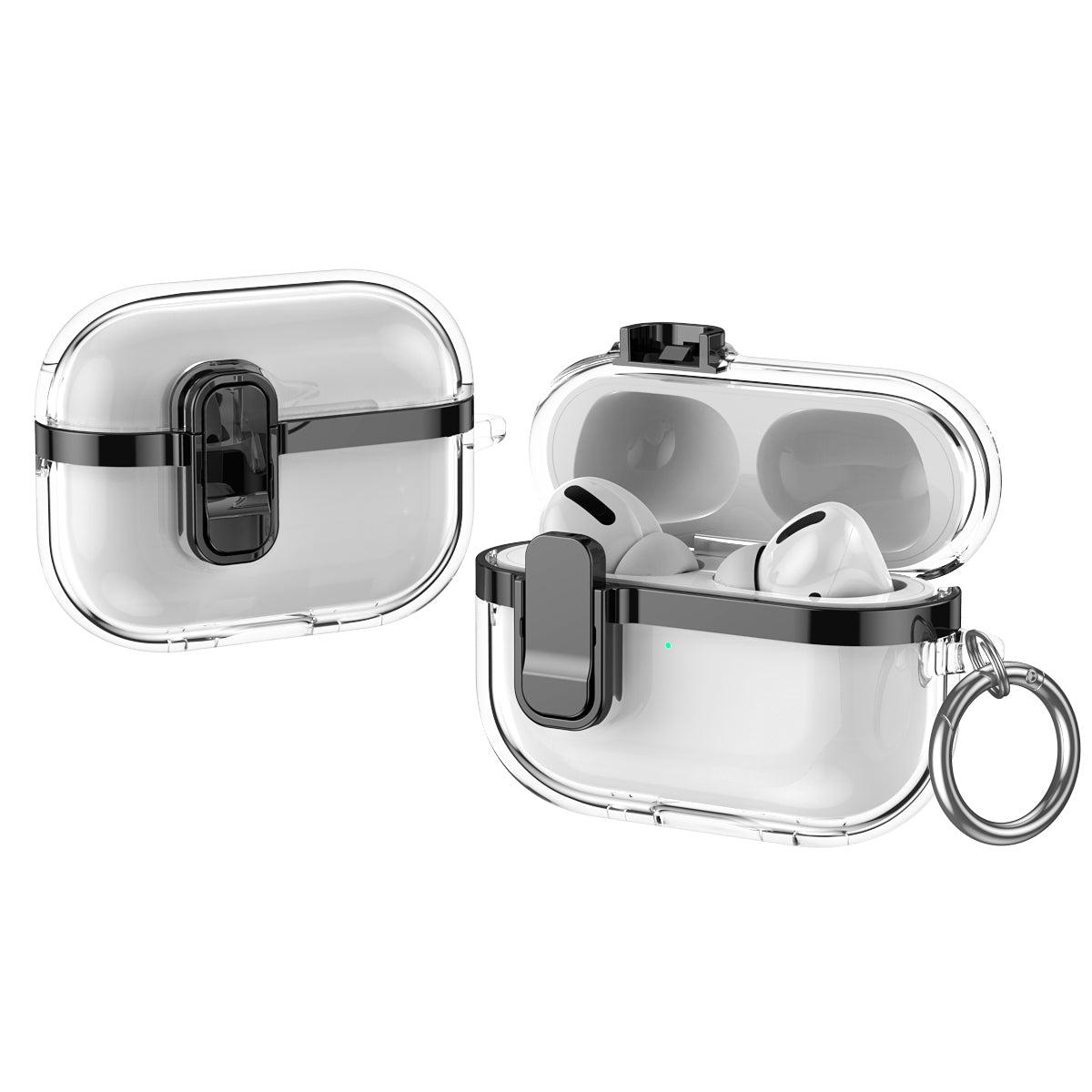 Apple AirPods Pro (1st Gen) Clear Lock TPU Protective Case with Metal Key Ring - Black