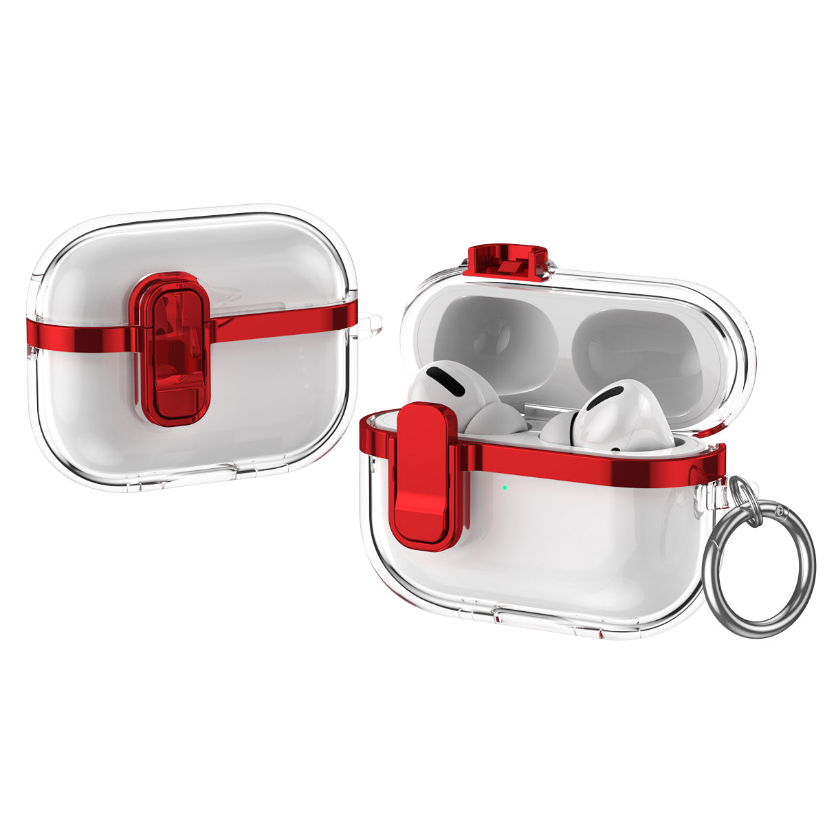 Apple AirPods Pro (1st Gen) Clear Lock TPU Protective Case with Metal Key Ring - Red