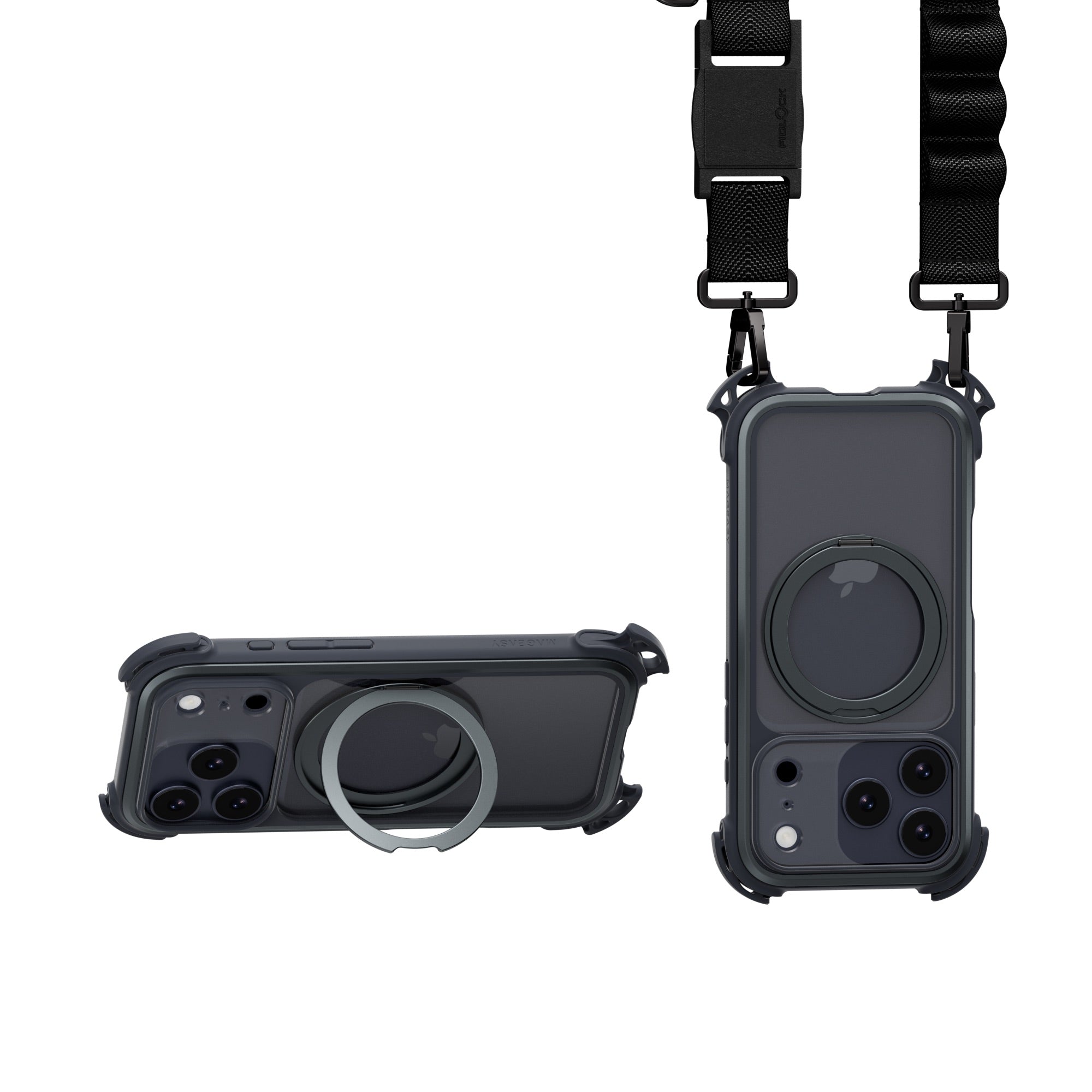 MAGEASY Odyssey Ultra M 360 Stand with Lanyard MagSafe Rugged Case - iPhone 17 Pro - Midnight/Black