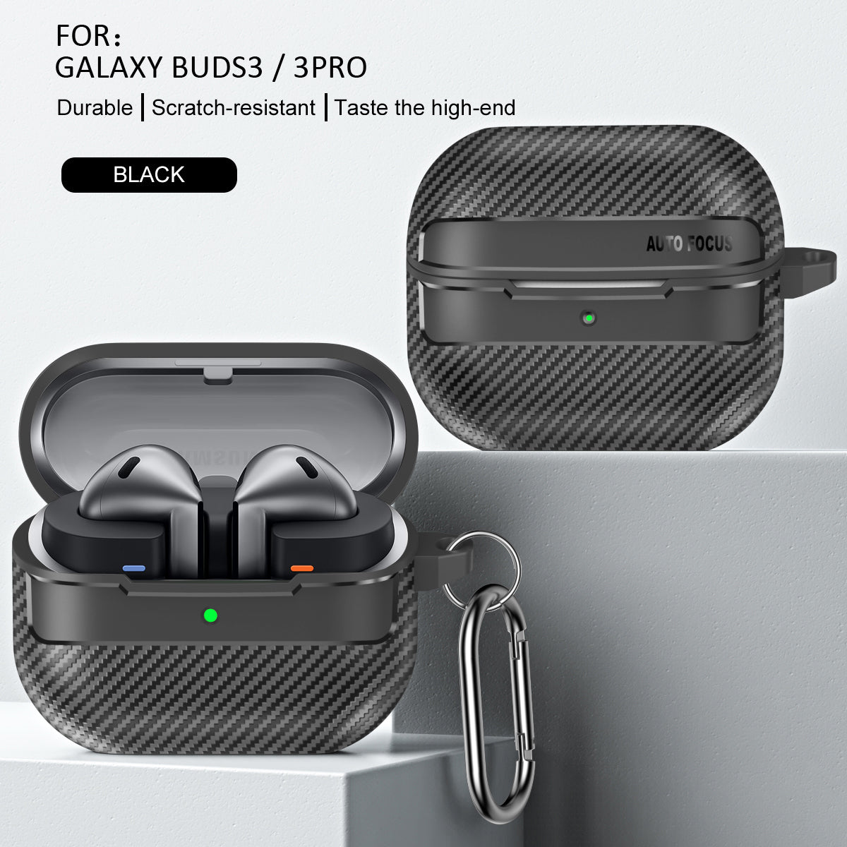 Samsung Galaxy Buds3 / Buds3Pro Carbon Firbre Case with Carabiner - Black