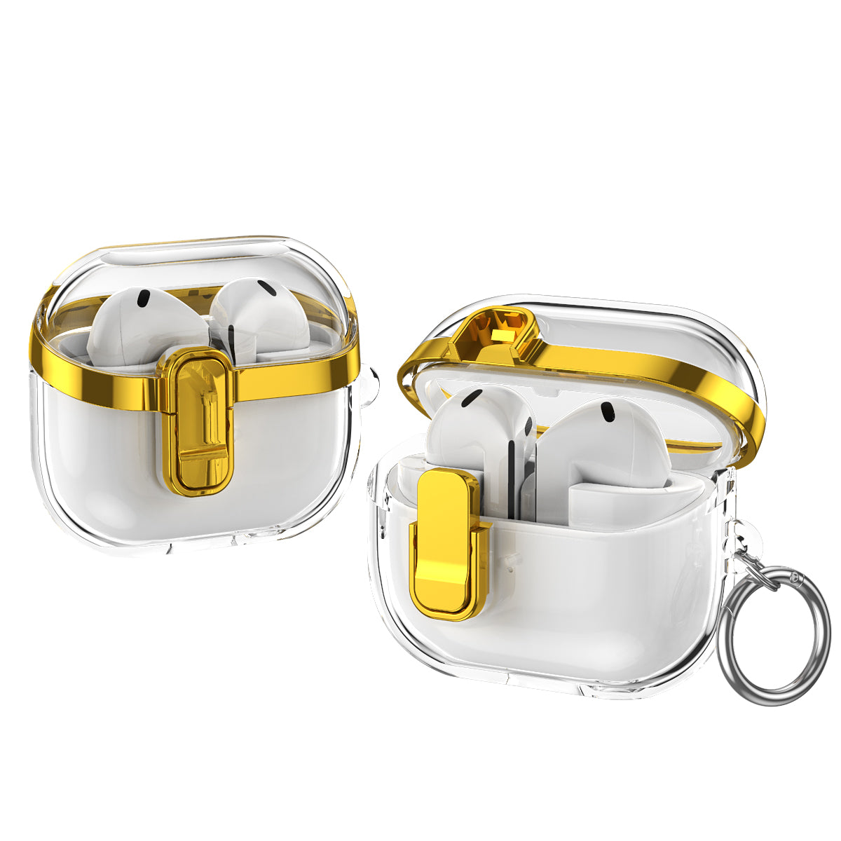 Samsung Galaxy Buds3 / Buds3Pro Clear Lock TPU Protective Case with Metal Key Ring - Gold