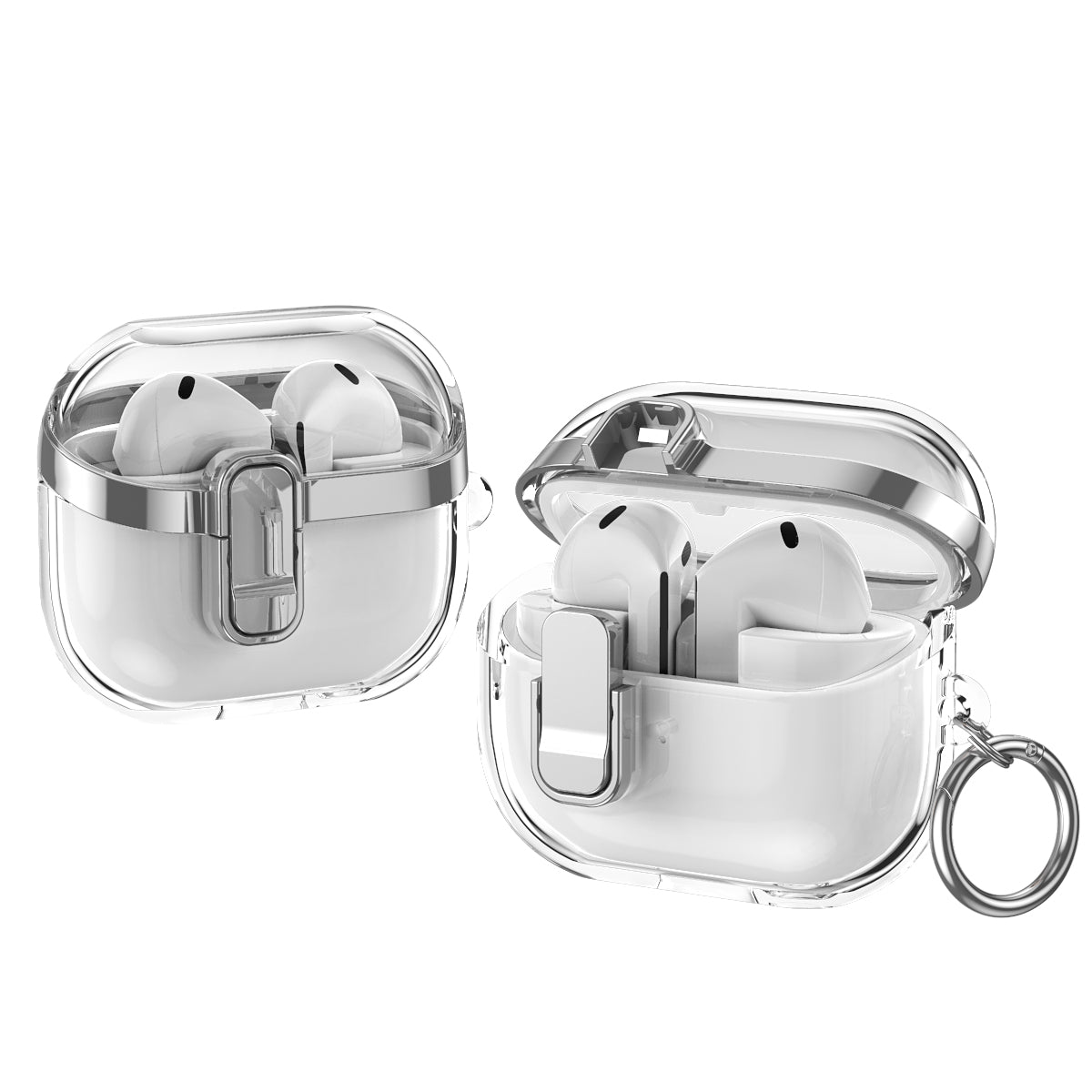 Samsung Galaxy Buds3 / Buds3Pro Clear Lock TPU Protective Case with Metal Key Ring - Silver