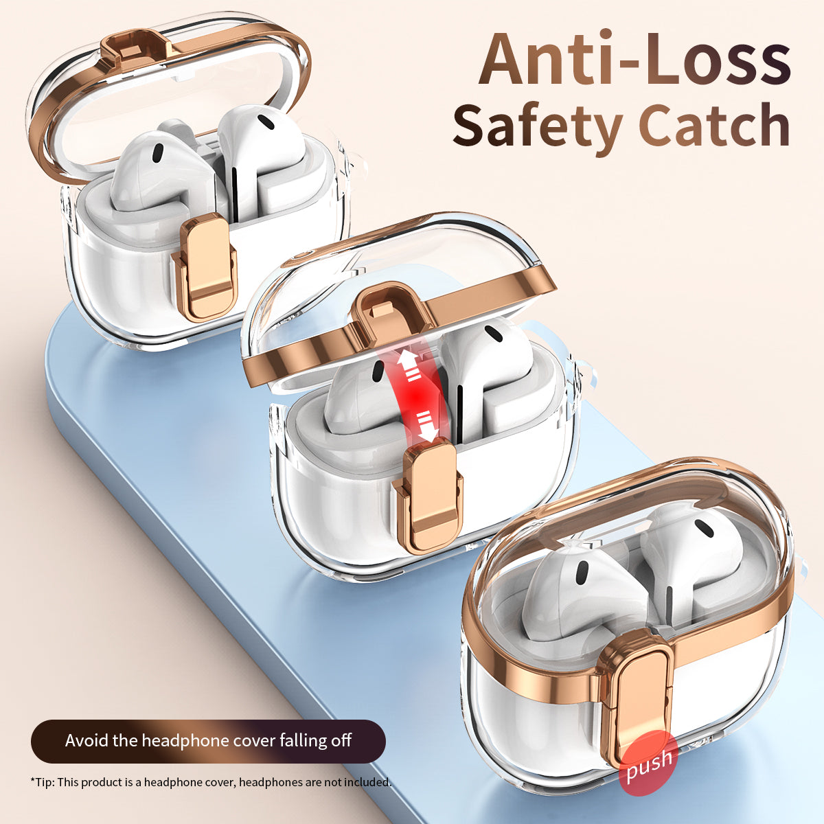 Samsung Galaxy Buds3 / Buds3Pro Clear Lock TPU Protective Case with Metal Key Ring - Gold