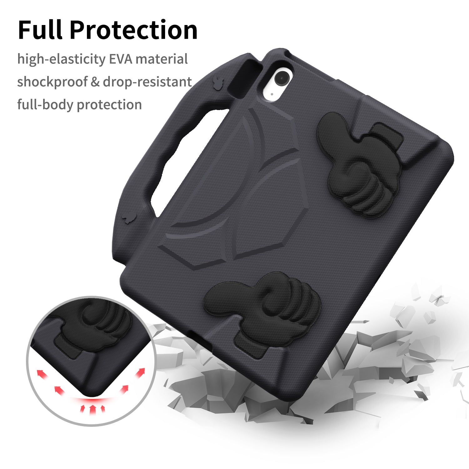 iPad 11 (A16, 2024) / iPad 10 / iPad Air 11"(M4-M2) Kids EVA Shockproof Thumb Stand Case (Black)
