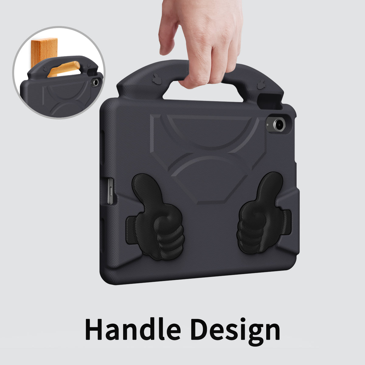 iPad 11 (A16, 2024) / iPad 10 / iPad Air 11"(M4-M2) Kids EVA Shockproof Thumb Stand Case (Black)