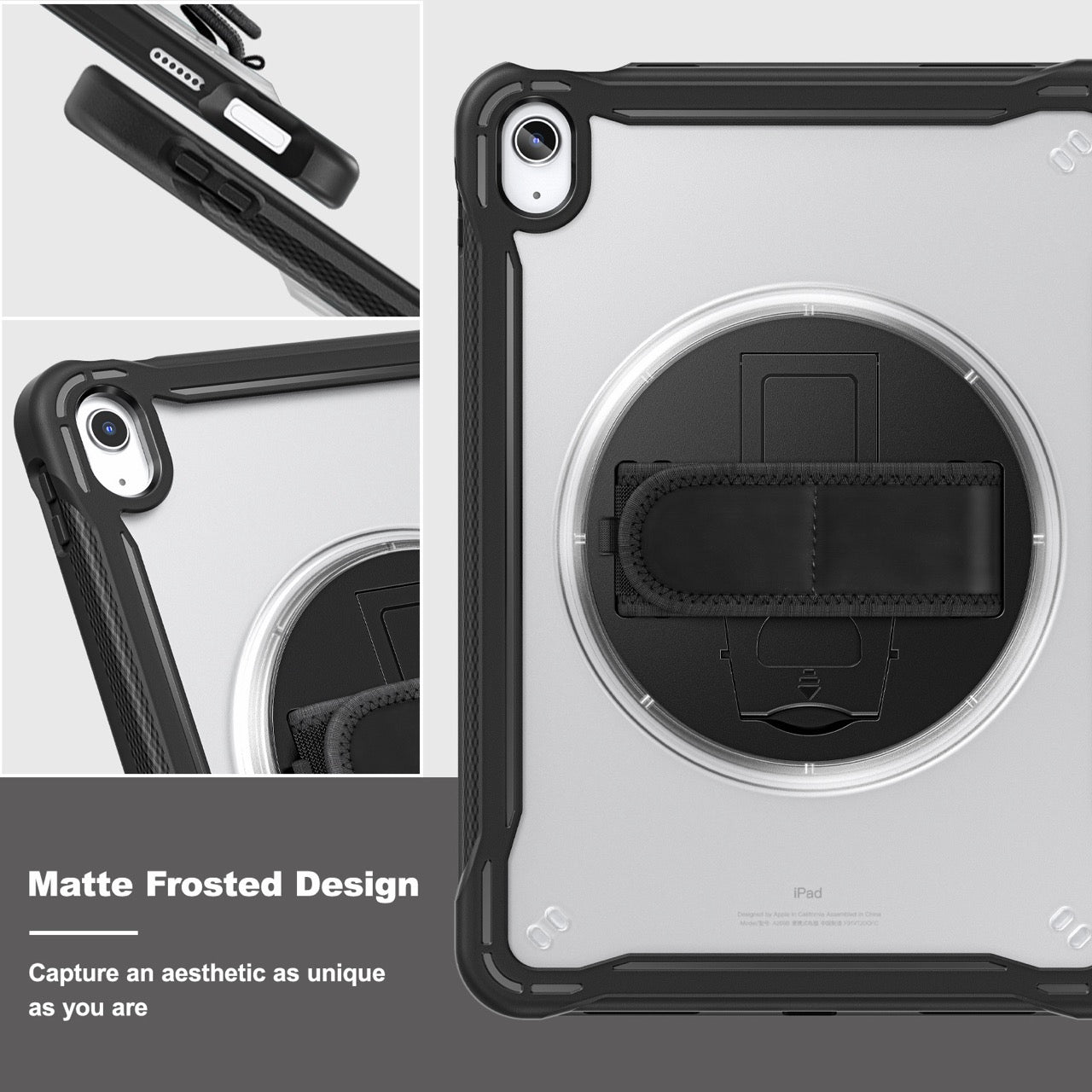 iPad 11" (A16, 2024) / iPad 10 (2022) Rugged Case - 360° Stand, Hand & Shoulder Strap - Shockproof - Black