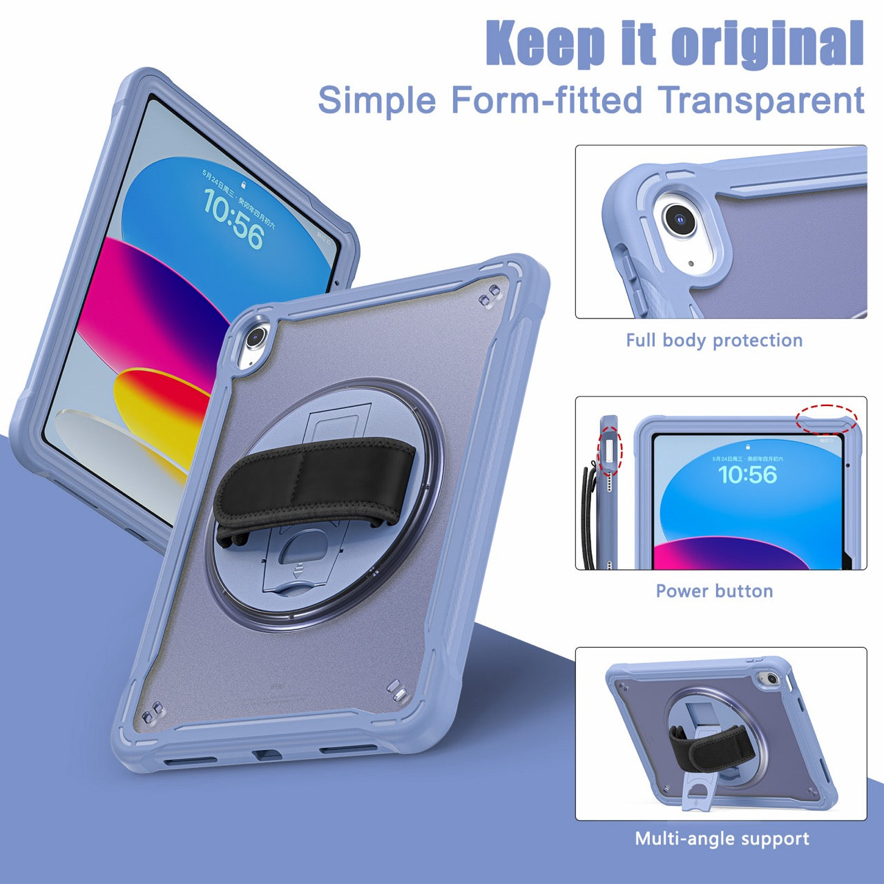 iPad 11" (A16, 2024) / iPad 10 (2022) Rugged Case - 360° Stand, Hand & Shoulder Strap - Shockproof - Lavender
