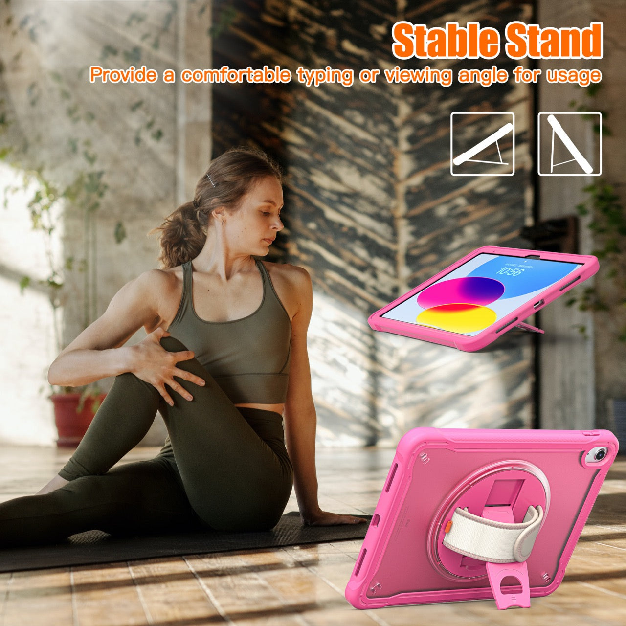 iPad 11" (A16, 2024) / iPad 10 (2022) Rugged Case - 360° Stand, Hand & Shoulder Strap - Shockproof - Rose