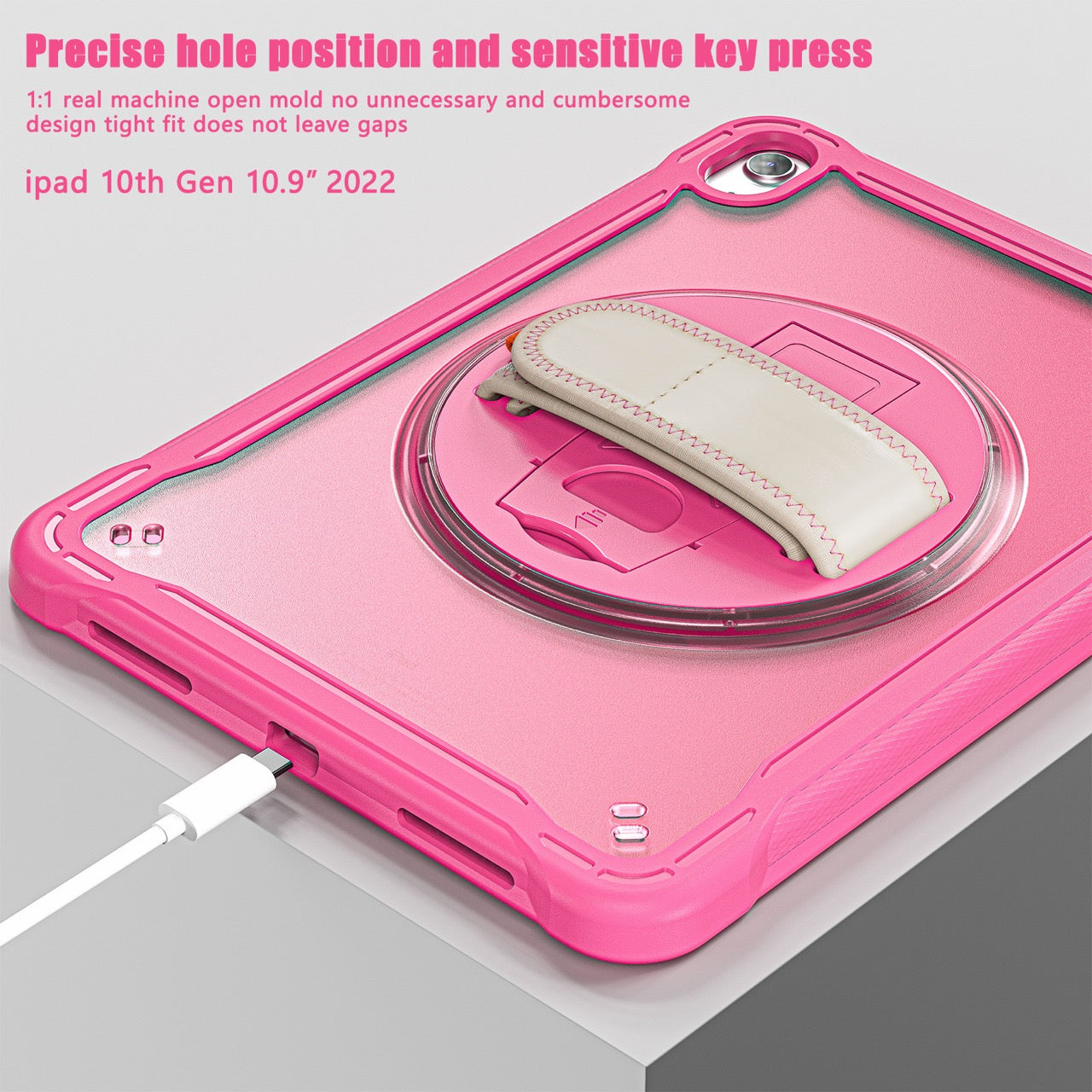 iPad 11" (A16, 2024) / iPad 10 (2022) Rugged Case - 360° Stand, Hand & Shoulder Strap - Shockproof - Rose