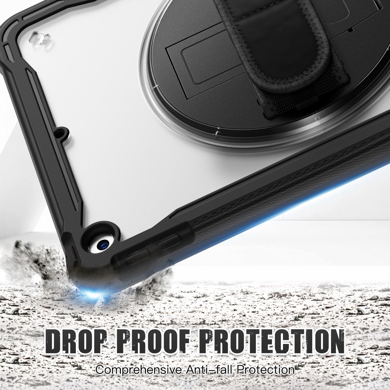 iPad 10.2" (7th/8th/9th Gen) Rugged Case - 360° Stand, Hand & Shoulder Strap - Shockproof - Black