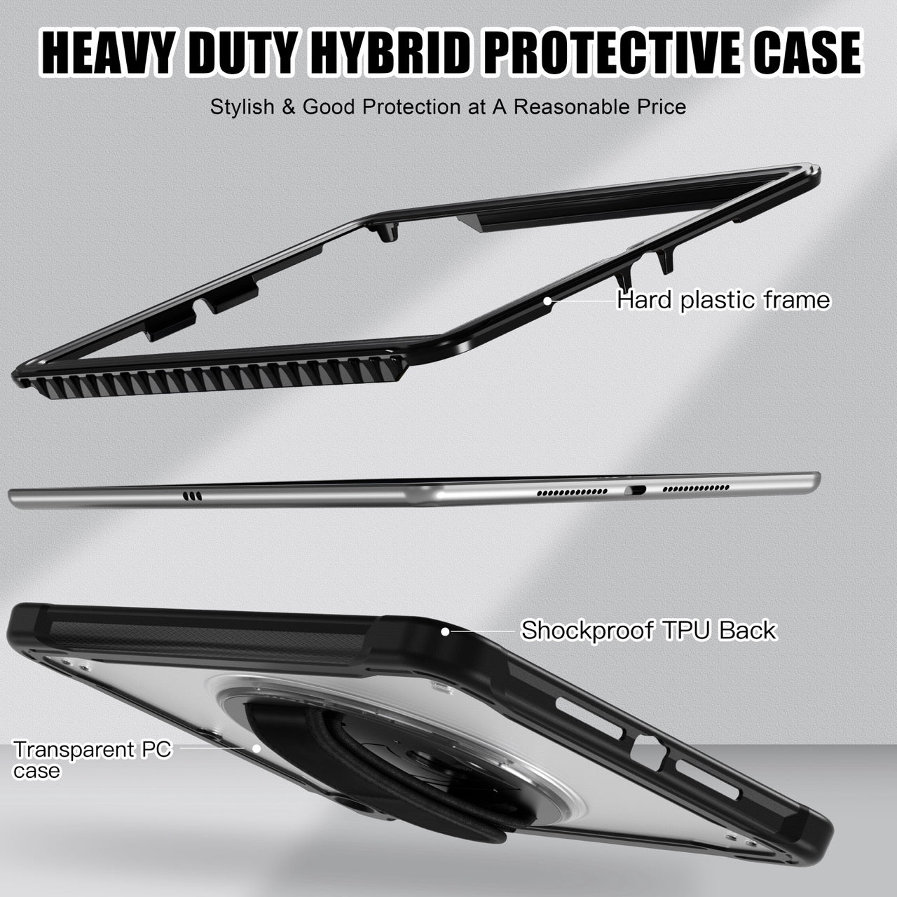 iPad 10.2" (7th/8th/9th Gen) Rugged Case - 360° Stand, Hand & Shoulder Strap - Shockproof - Black