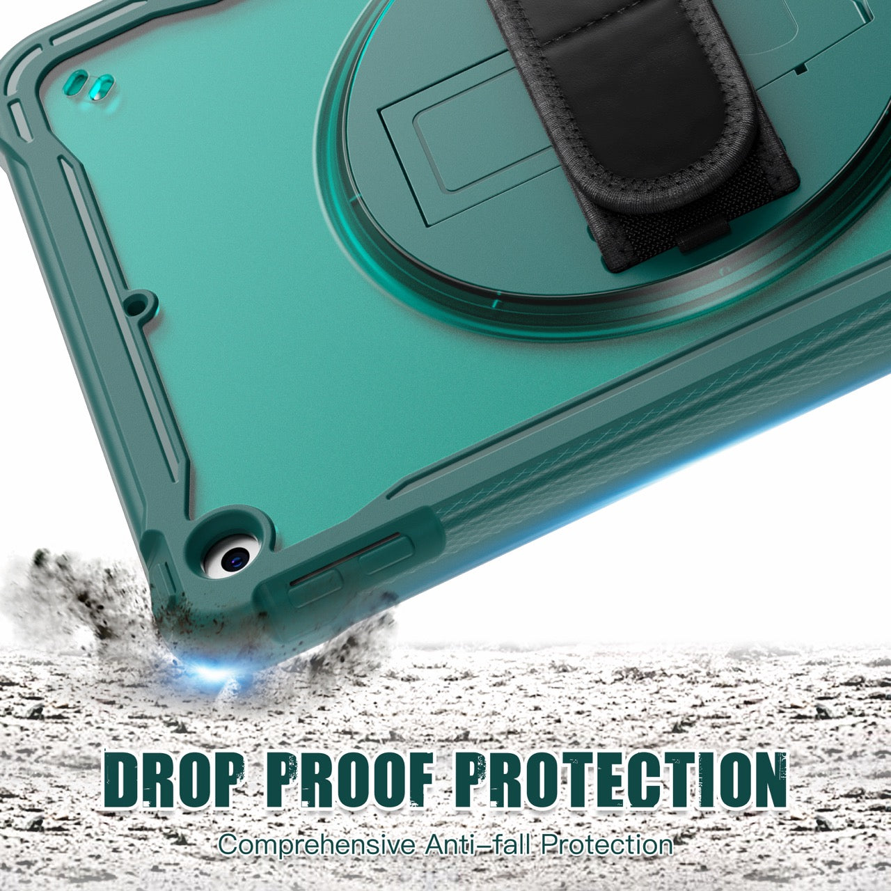 iPad 10.2" (7th/8th/9th Gen) Rugged Case - 360° Stand, Hand & Shoulder Strap - Shockproof - Green