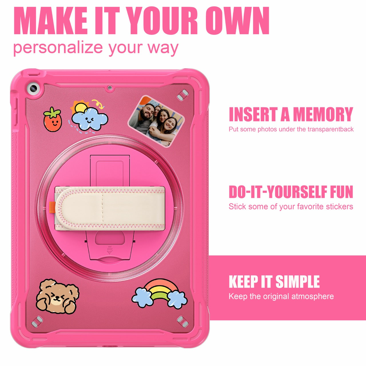 iPad 10.2" (7th/8th/9th Gen) Rugged Case - 360° Stand, Hand & Shoulder Strap - Shockproof - Rose