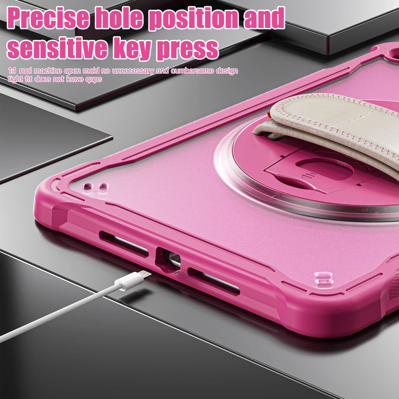 iPad 10.2" (7th/8th/9th Gen) Rugged Case - 360° Stand, Hand & Shoulder Strap - Shockproof - Rose