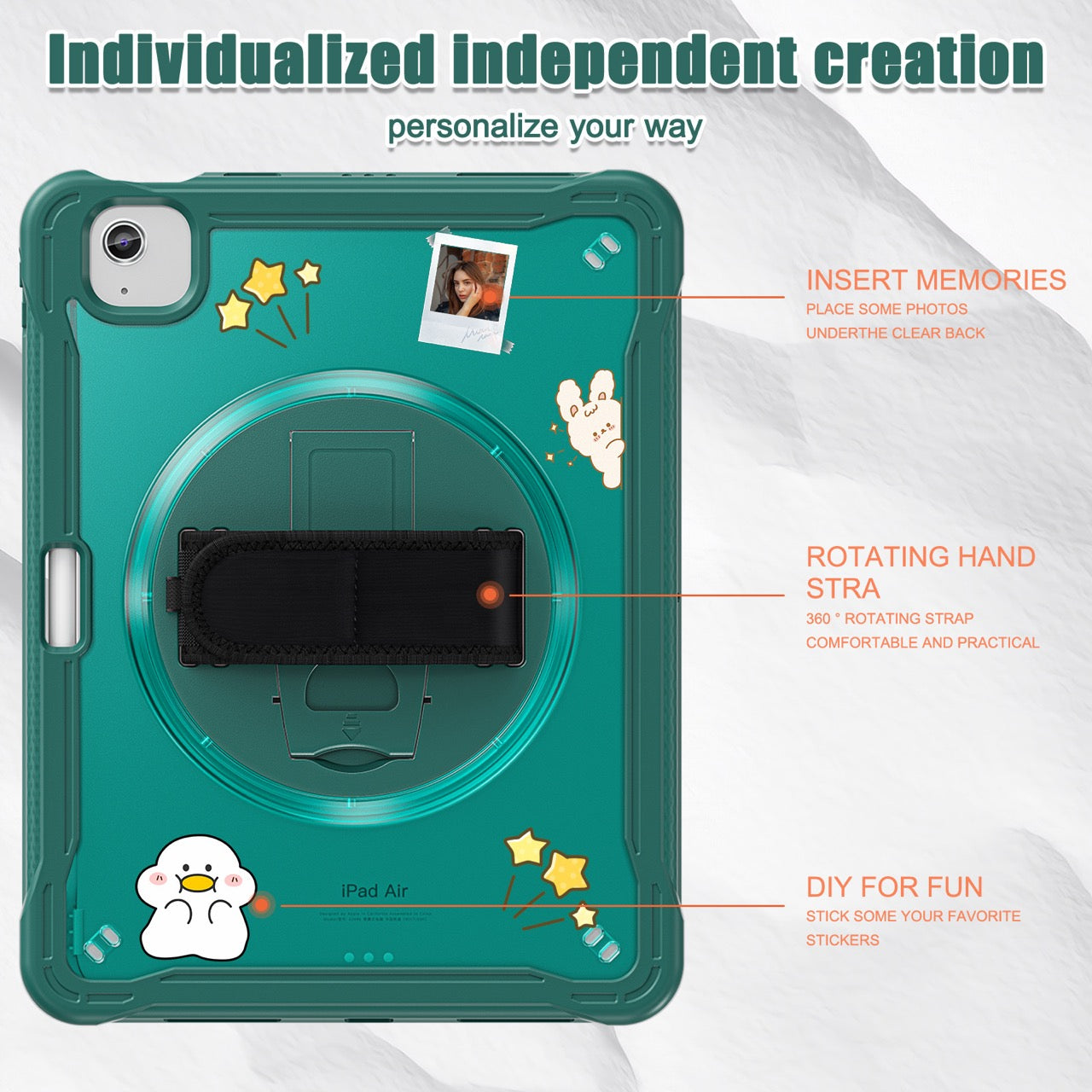iPad Air 11" / 10.9" Rugged Case - 360° Stand, Hand & Shoulder Strap - Shockproof (M2/M3/M4) - Green