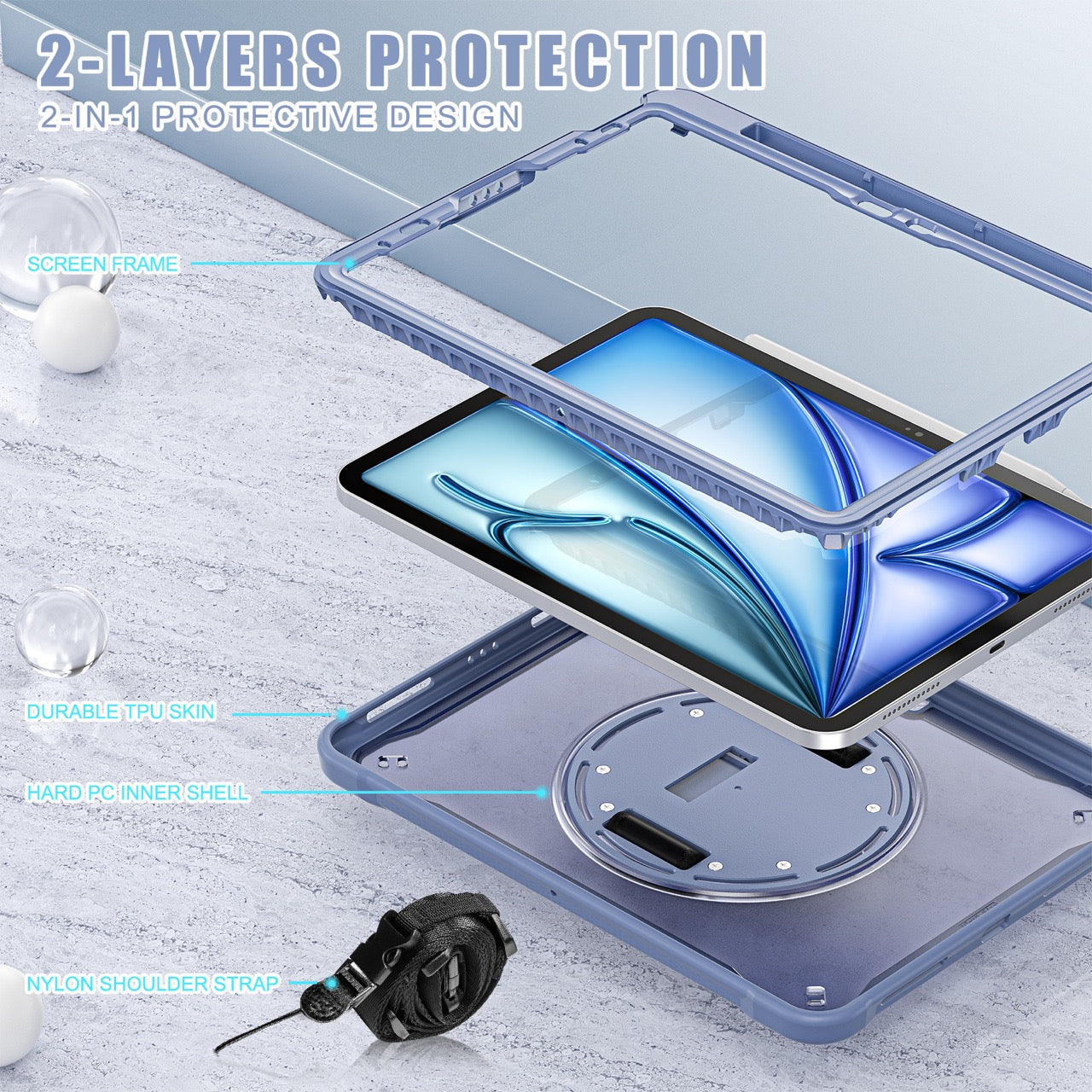 iPad Air 11" / 10.9" Rugged Case - 360° Stand, Hand & Shoulder Strap - Shockproof (M2/M3/M4) - Lavender