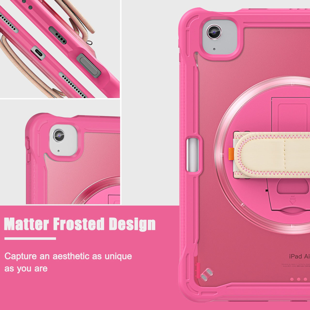 iPad Air 11" / 10.9" Rugged Case - 360° Stand, Hand & Shoulder Strap - Shockproof (M2/M3/M4) - Rose