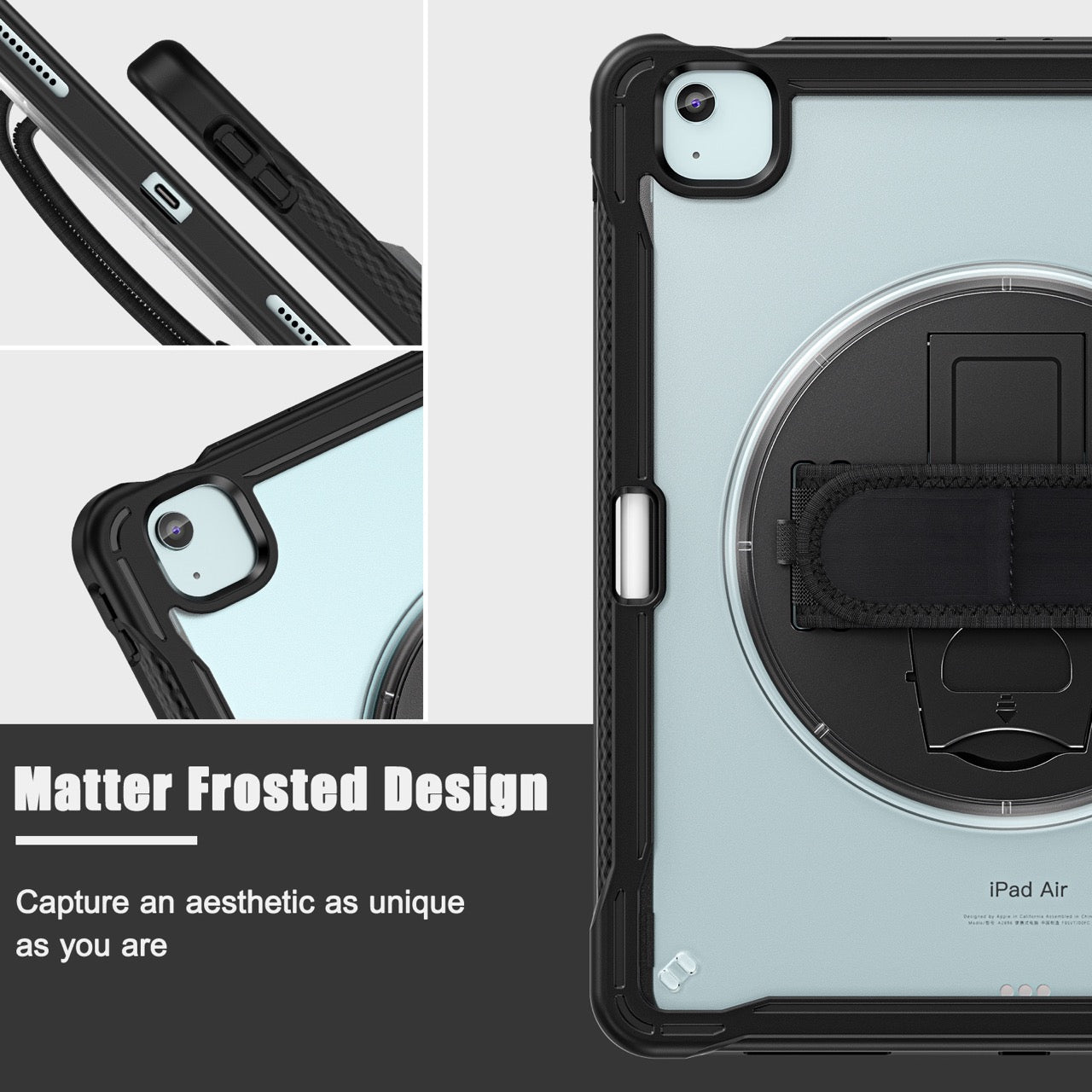 iPad Air 13" Rugged Case (M2/M3/M4) - 360° Stand, Hand & Shoulder Strap - Shockproof - Black