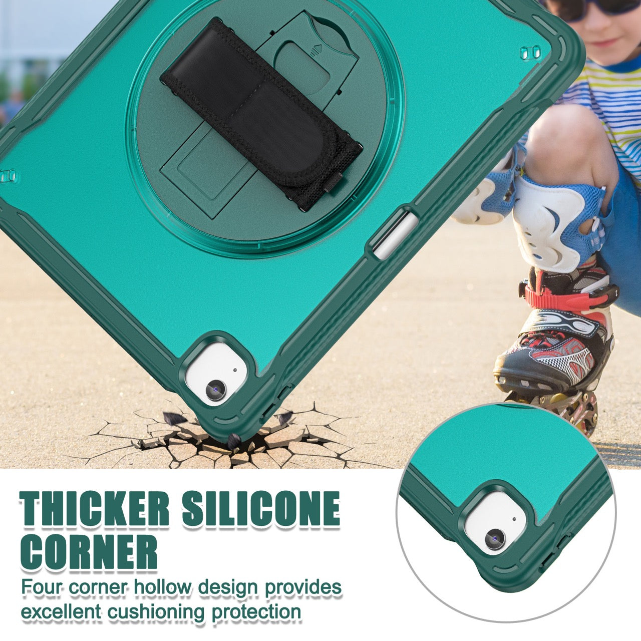 iPad Air 13" Rugged Case (M2/M3/M4) - 360° Stand, Hand & Shoulder Strap - Shockproof - Green