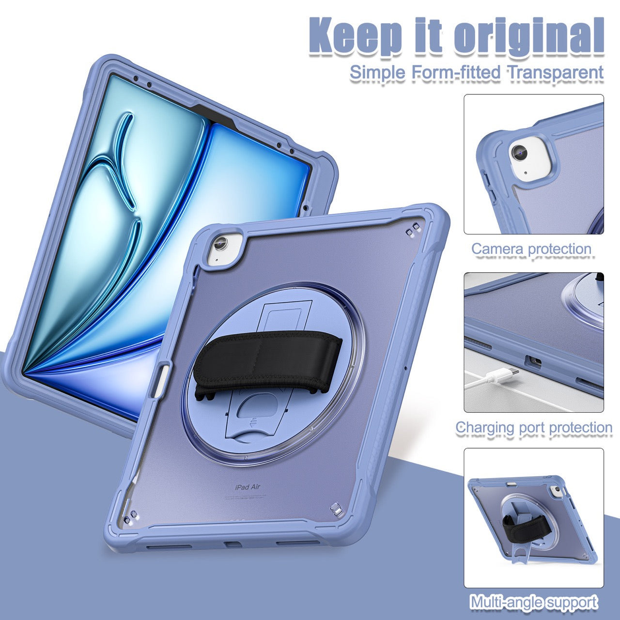 iPad Air 13" Rugged Case (M2/M3/M4) - 360° Stand, Hand & Shoulder Strap - Shockproof - Lavender