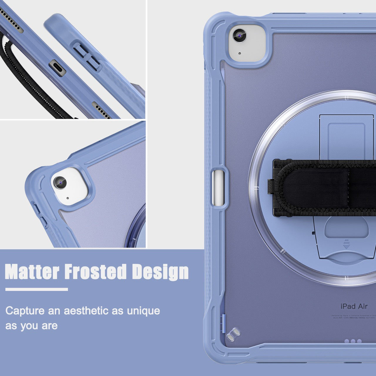 iPad Air 13" Rugged Case (M2/M3/M4) - 360° Stand, Hand & Shoulder Strap - Shockproof - Lavender