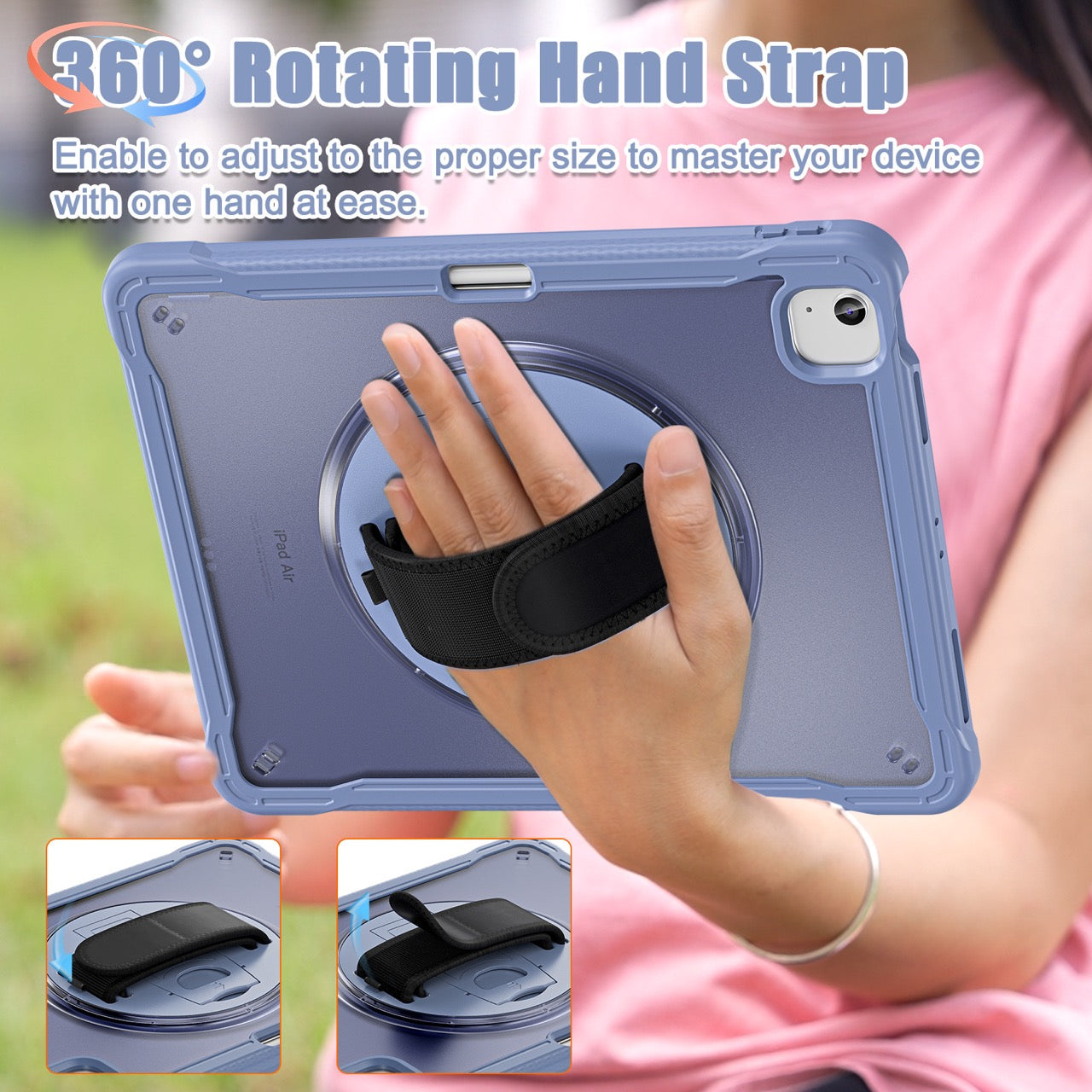 iPad Air 13" Rugged Case (M2/M3/M4) - 360° Stand, Hand & Shoulder Strap - Shockproof - Lavender