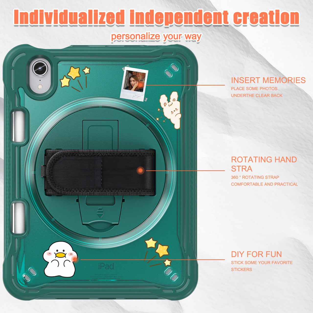 iPad Mini 6 / 7 (A17 Pro) Rugged Case - 360° Stand, Hand & Shoulder Strap - Shockproof - Green