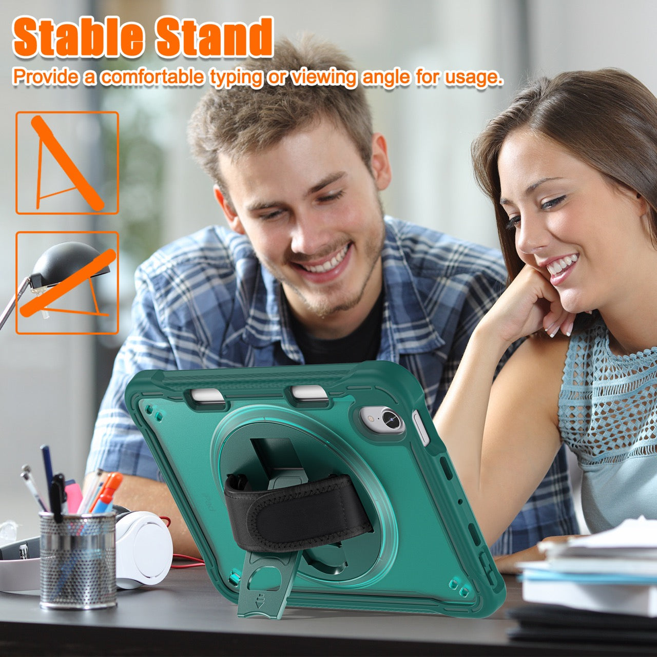 iPad Mini 6 / 7 (A17 Pro) Rugged Case - 360° Stand, Hand & Shoulder Strap - Shockproof - Green