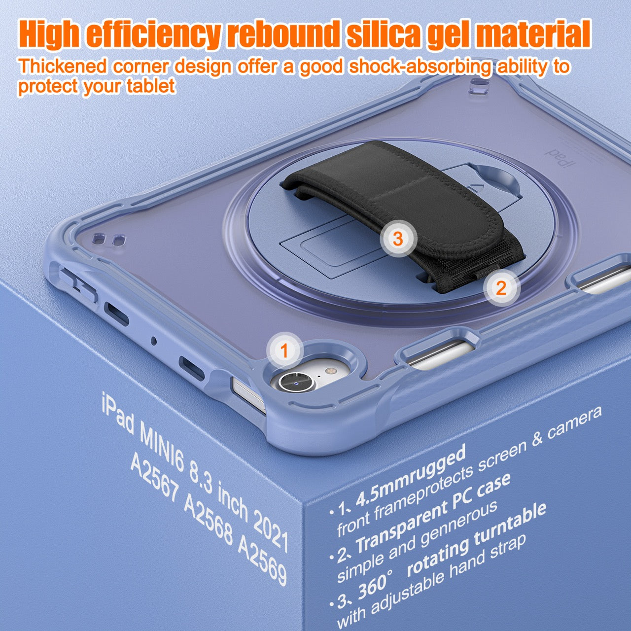 iPad Mini 6 / 7 (A17 Pro) Rugged Case - 360° Stand, Hand & Shoulder Strap - Shockproof - Lavender