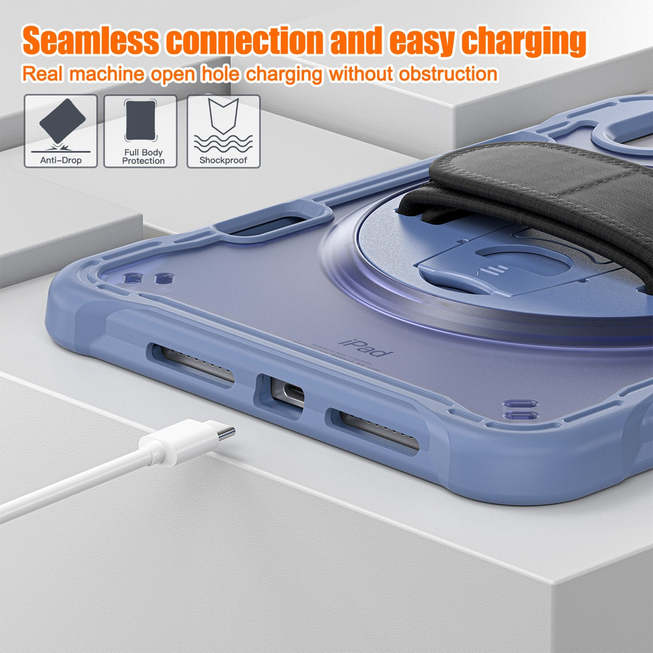 iPad Mini 6 / 7 (A17 Pro) Rugged Case - 360° Stand, Hand & Shoulder Strap - Shockproof - Lavender