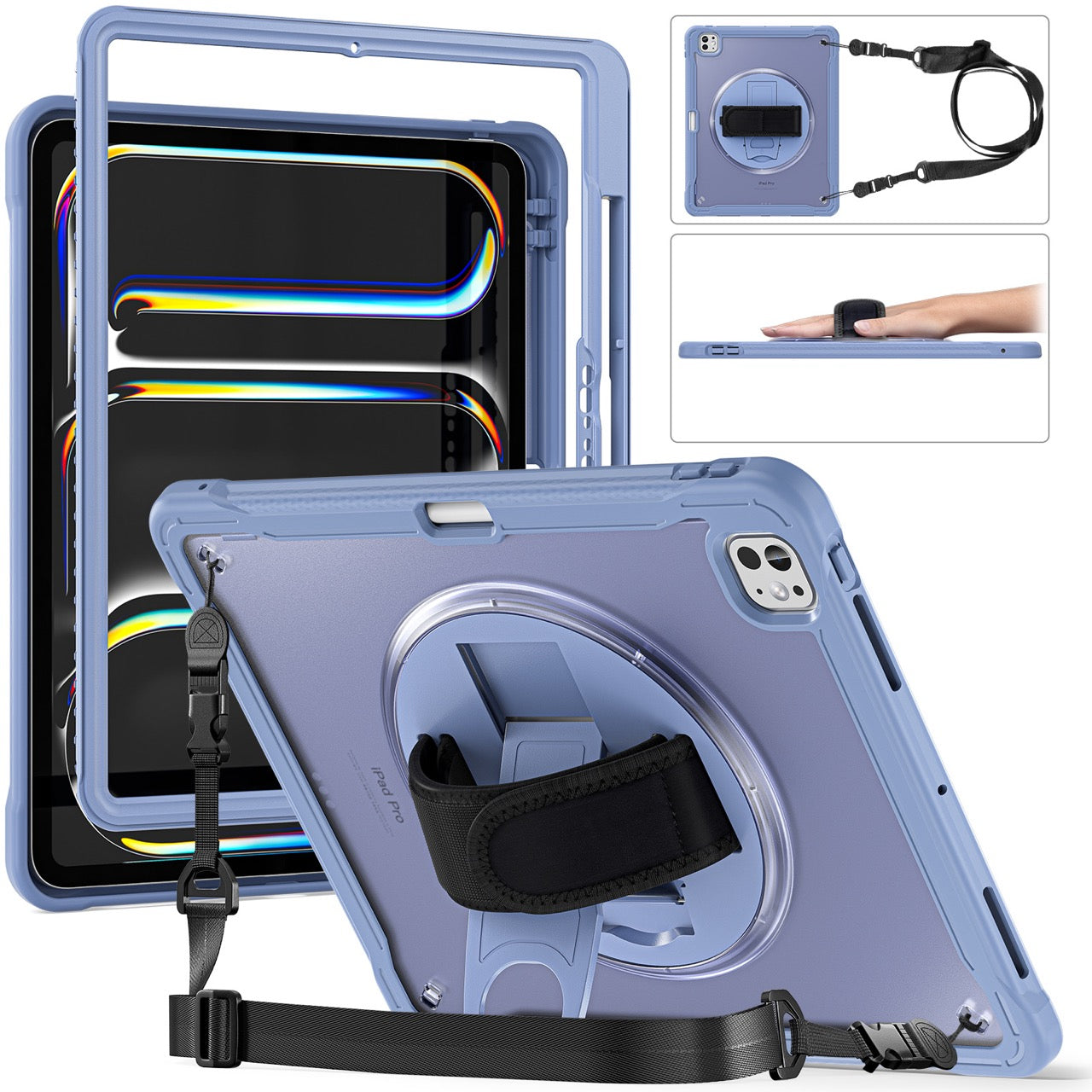 iPad Pro 13" Rugged Case (M5 2025 / M4 2024) - 360° Stand, Hand & Shoulder Strap - Shockproof - Lavender