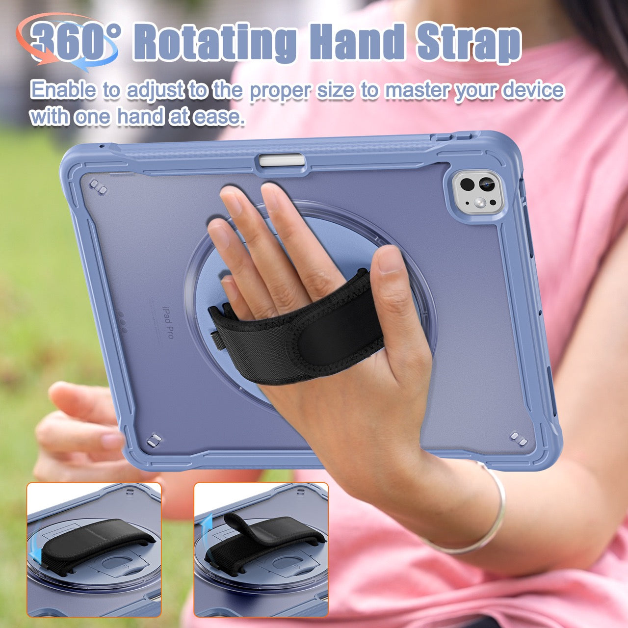 iPad Pro 13" Rugged Case (M5 2025 / M4 2024) - 360° Stand, Hand & Shoulder Strap - Shockproof - Lavender