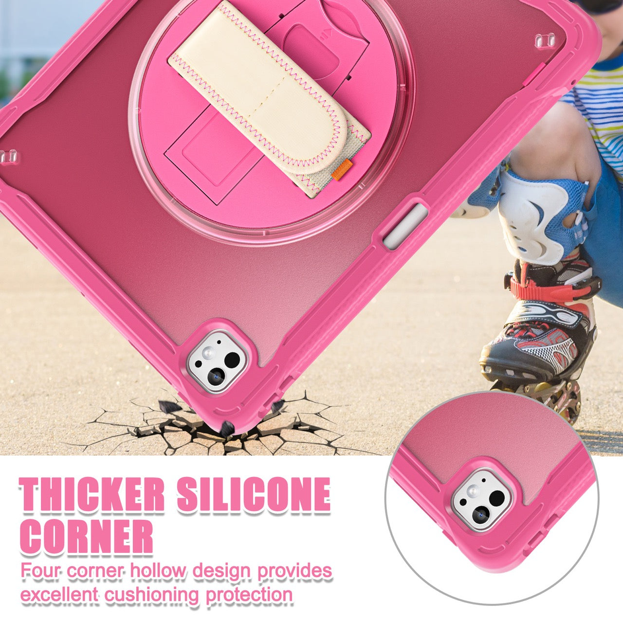 iPad Pro 13" Rugged Case (M5 2025 / M4 2024) - 360° Stand, Hand & Shoulder Strap - Shockproof - Rose