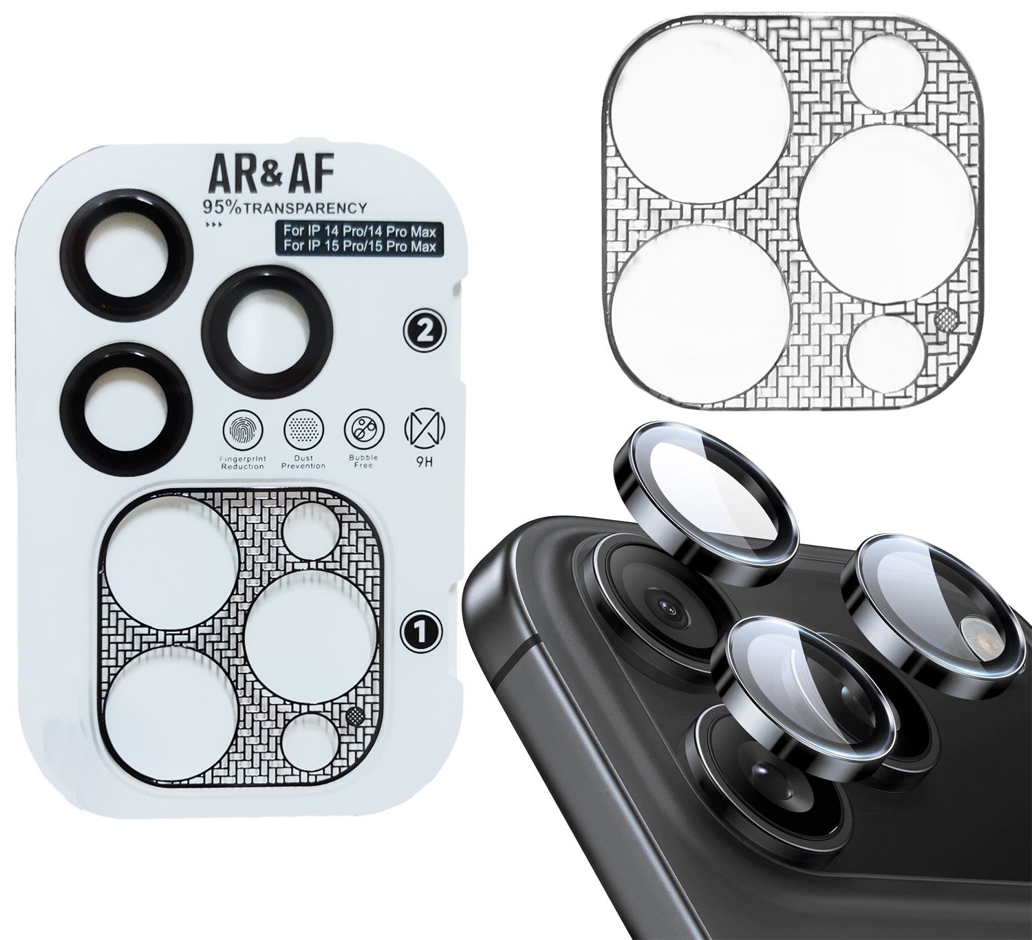 iPhone 14 Pro/ProMax 15 Pro/ProMax AR+AF Lens Protector + Ultra-Thin Camera Island Film - Black