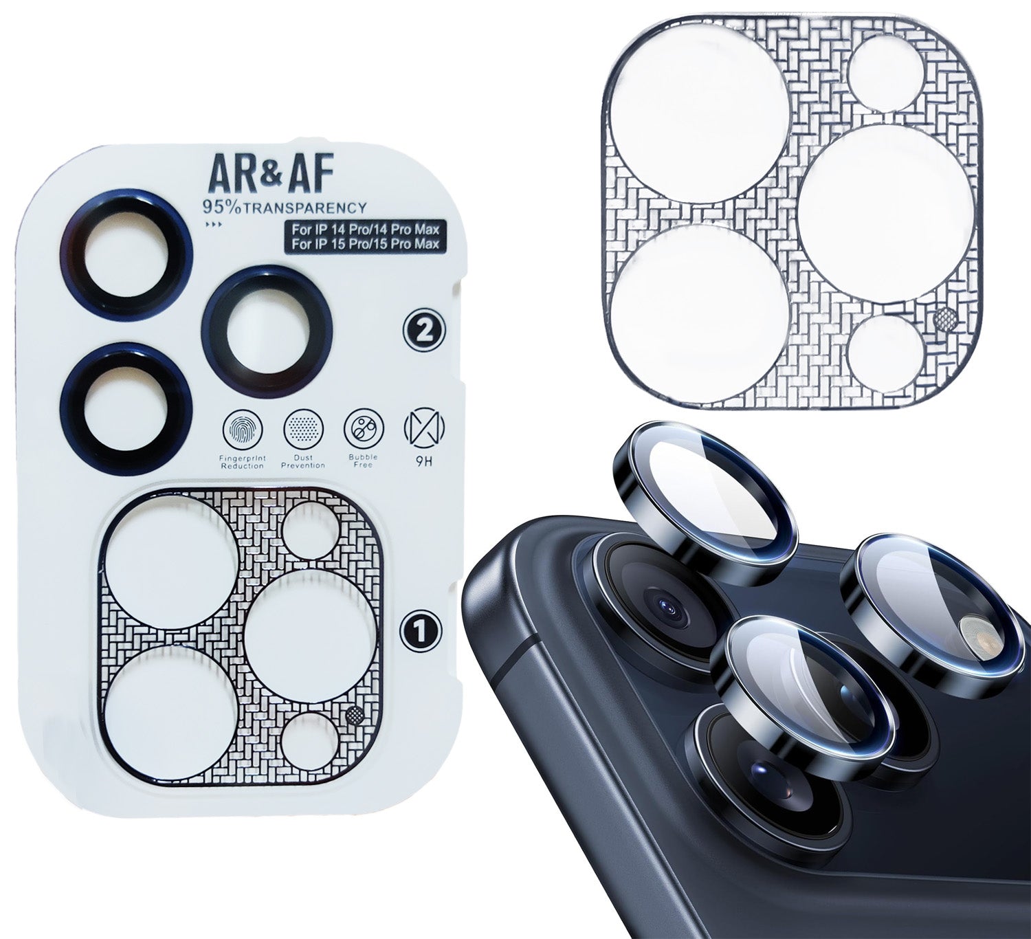 iPhone 14 Pro/ProMax 15 Pro/ProMax AR+AF Lens Protector + Ultra-Thin Camera Island Film - Titanium Blue