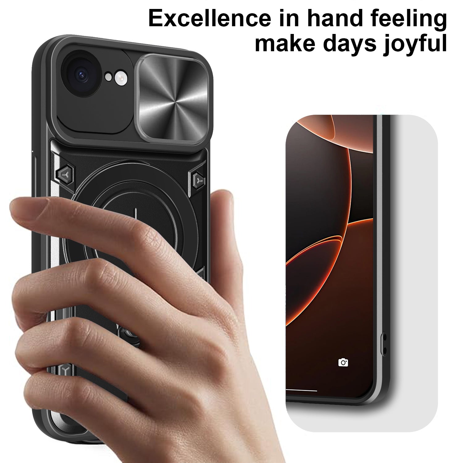 iPhone 16e 17e Ring Kickstand Case w/ Camera Cover Rose Gold