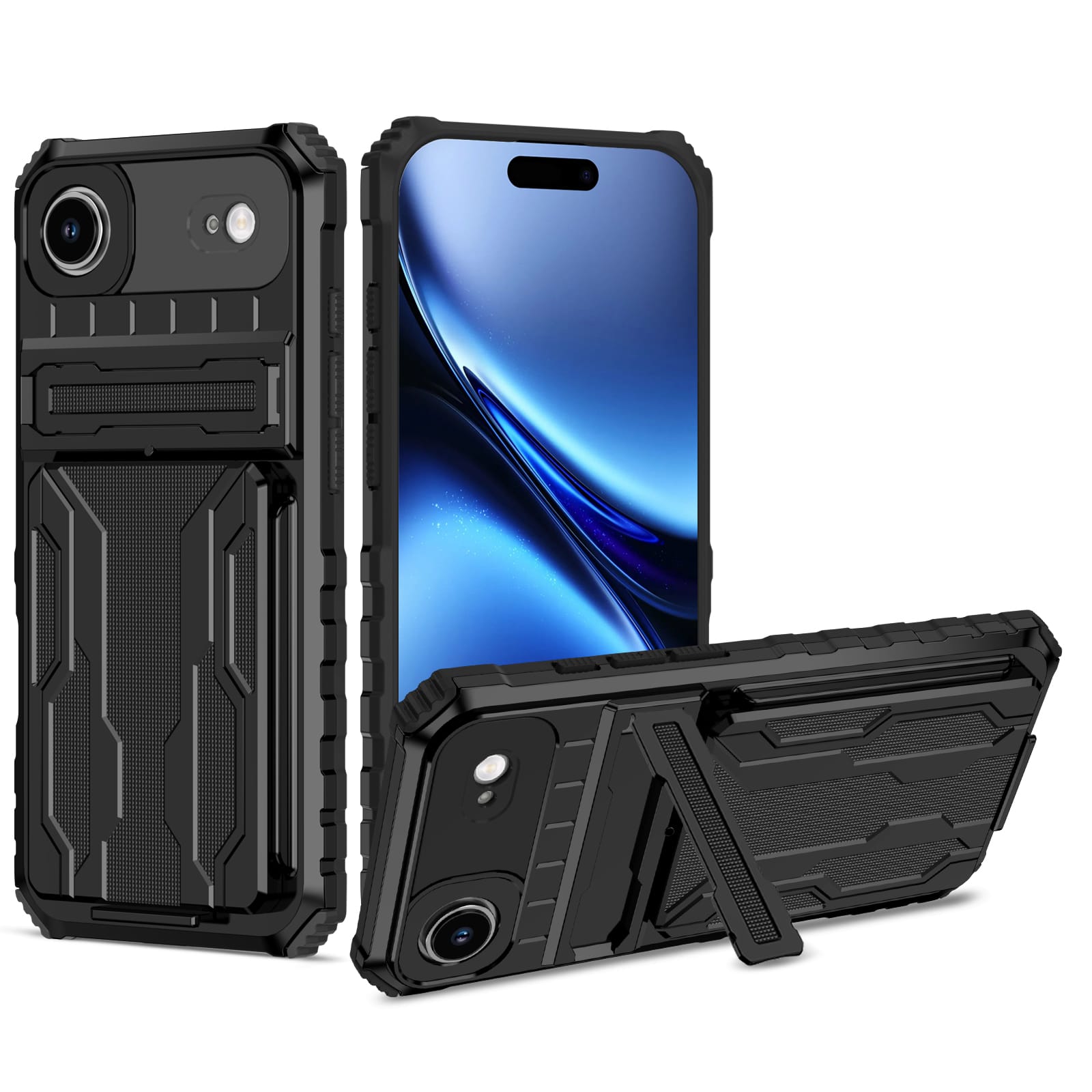iPhone Air Heavy Duty Kickstand Card Holder Case Shockproof Black